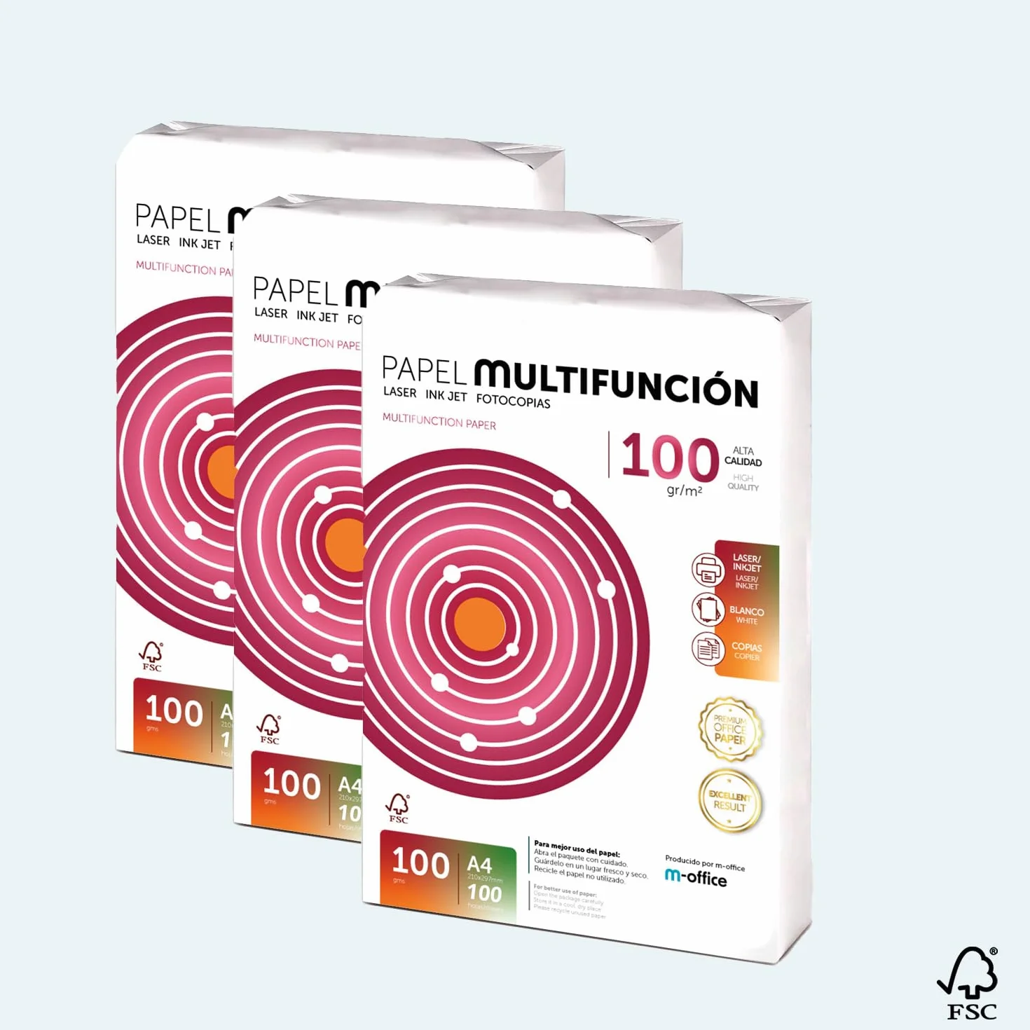 Papel Multiusos A4 100gr 100 Hojas, Folios para Impresoras Laser e Inyección, Fotocopiadora, Fax, Oficina