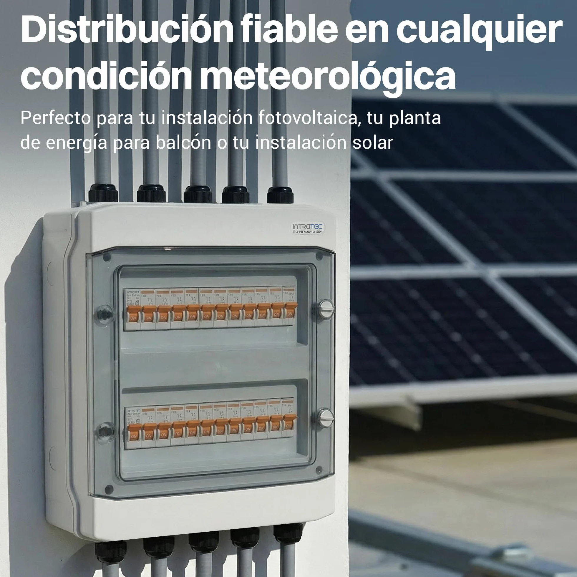 Intratec Caja de Distribución Superficie 2 Fila IP65 – Cuadro Eléctrico para 24 Módulos DIN – Caja de Subdistribución Estanca para Exterior Garaje Sótano Jardín – 400VAC 1500VDC, 318 x 384 x 144 mm