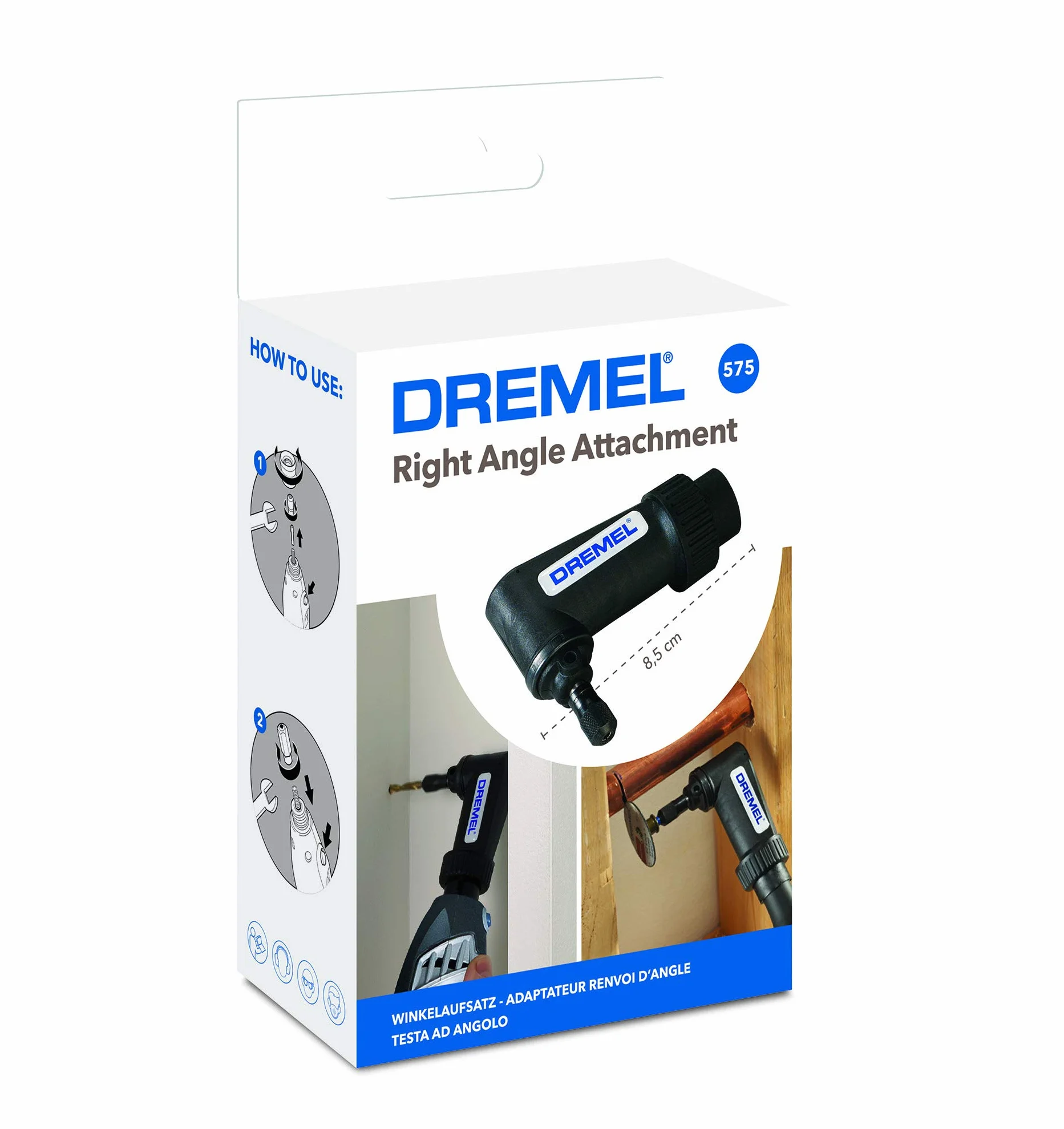 Dremel 575 Cabezal Angular - Adaptador de Broca de Àngulo Recto, Complemento Herramienta Rotativa, Profundidad de Trabajo 6 cm