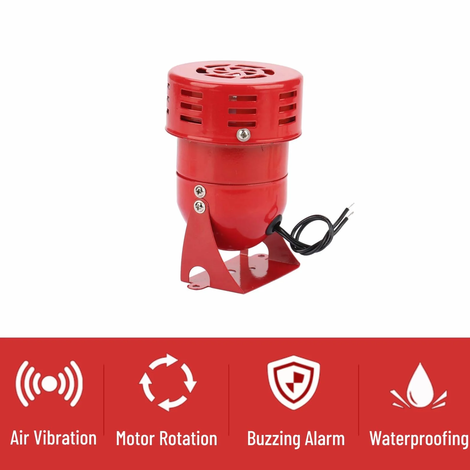 Sirena Alarma 220V 120DB Mini Alarma de Motor Rojo Protector Eléctrico de Sonido Industrial de Metal MS-190 contra Robo para Fábrica, Construcción