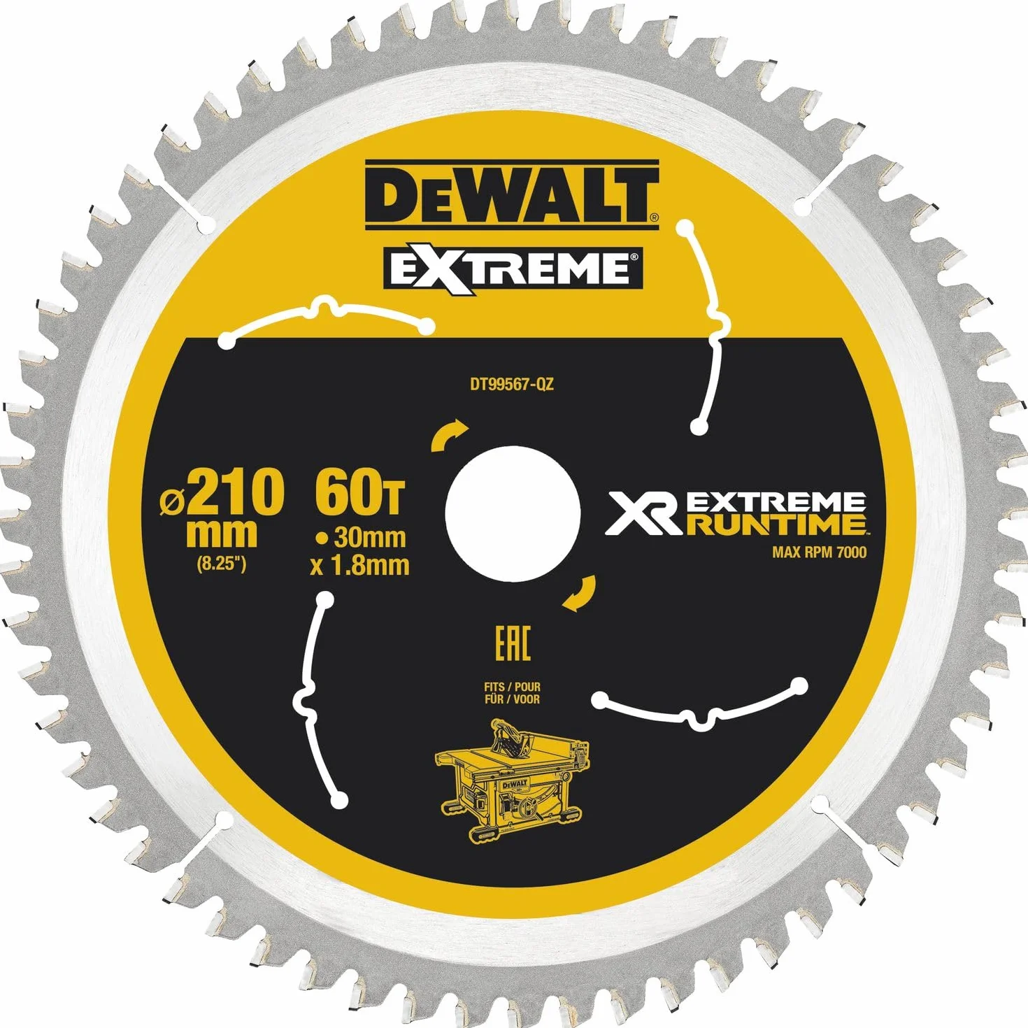 DeWalt DT99567-QZ - Hojas para sierra circular estacionaria XR Extreme Runtime, 210 x 30 mm 60D 20º