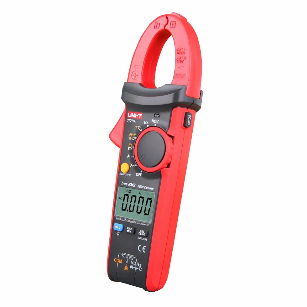 UNI-T UT216C 600A Pinza Amperimétrica Digital AC DC Multímetros de Rango Automático de Corriente NCV V.F.C Diodo LCD Probador de Temperatura de Linterna