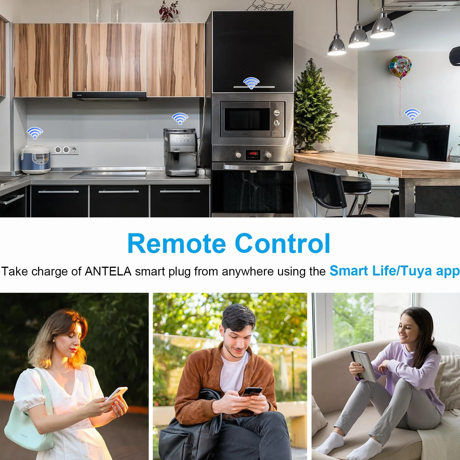 ANTELA Enchufe Inteligente 2,4G/5G 16A 3680W con Monitor de Energía, Compatible con Alexa y Google Home, Horarios y Temporizadores,APP Smart Life/Tuya,2PCs