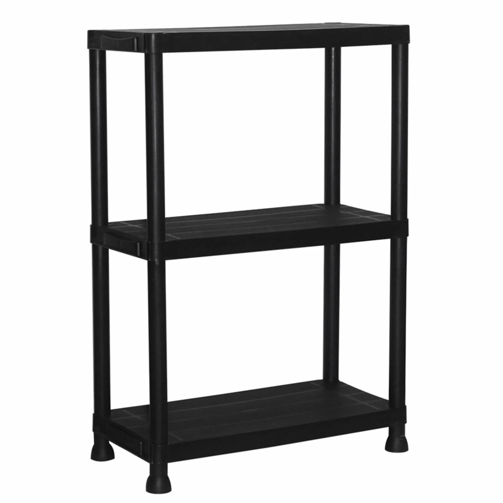 Pack 2 Estanterías de Resina 3 Baldas Negra | Organizador de Plástico 91x61x31 cm | Capacidad 75kg | Resistente a la Humedad y Óxido | Montaje Rápido sin Herramientas | Trastero y Lavadero