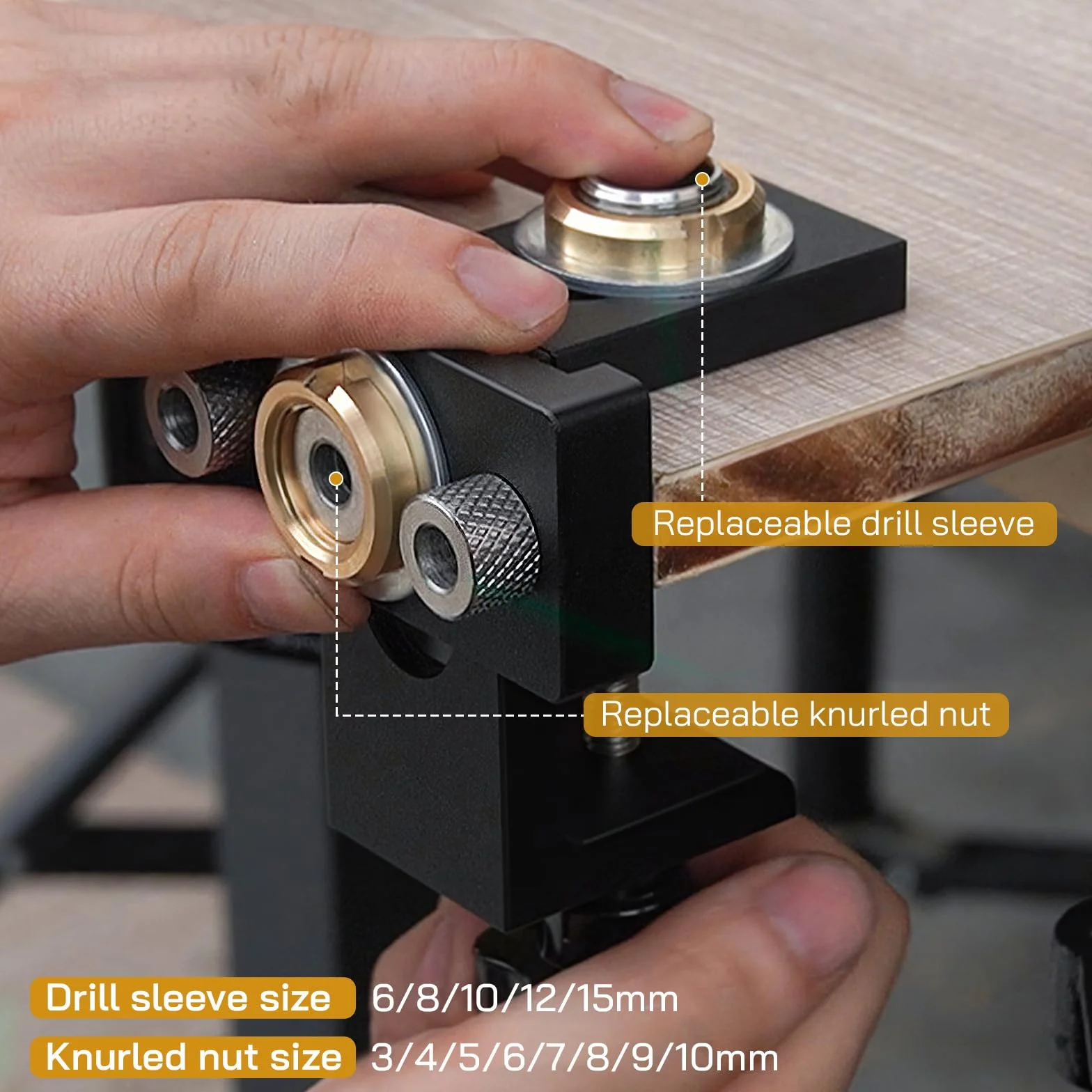 Kit de plantilla de clavija 3 en 1, guía de perforación ajustable 8/10/15 mm con clip de posicionamiento
