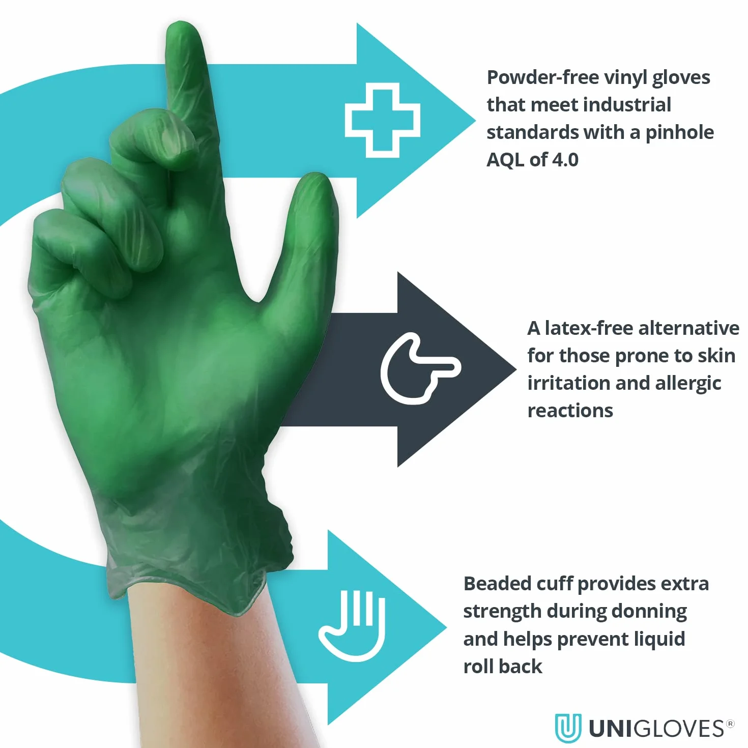 UNIGLOVES Verde suave vinilo sin