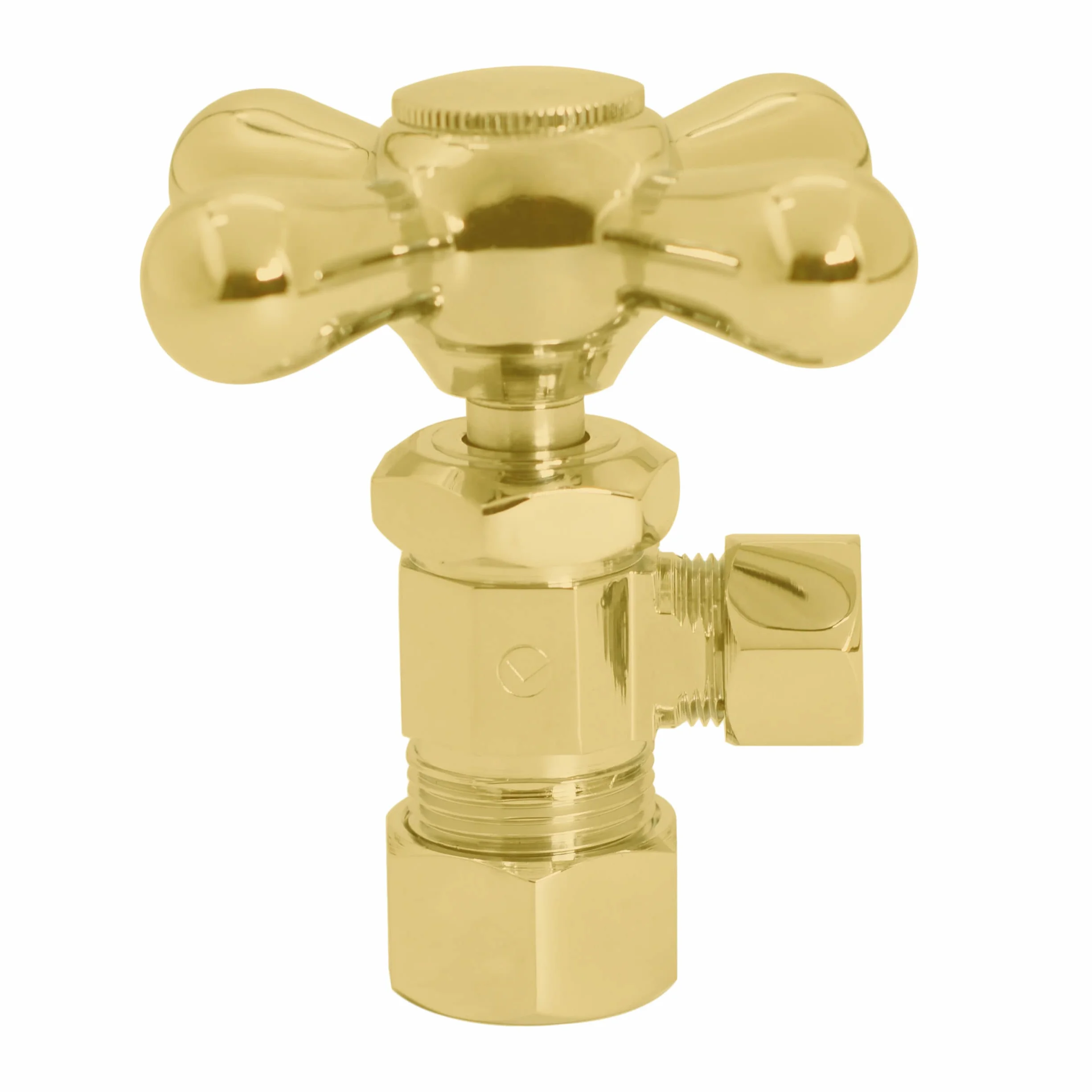 Westbrass Válvula de cierre de ángulo de mango cruzado, entrada de tubo de cobre de 1/2 pulgada con salida de compresión de 3/8 pulgadas, latón pulido, D105X-03