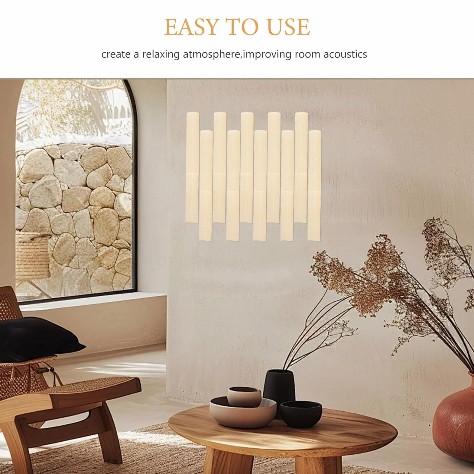 Tofficu 10 Unidades Paneles Decorativos Listones Ligeros de Bambú Naturales Textura Artística, Ideales para Decoración para Paredes y Techos y Ambiente Relajante
