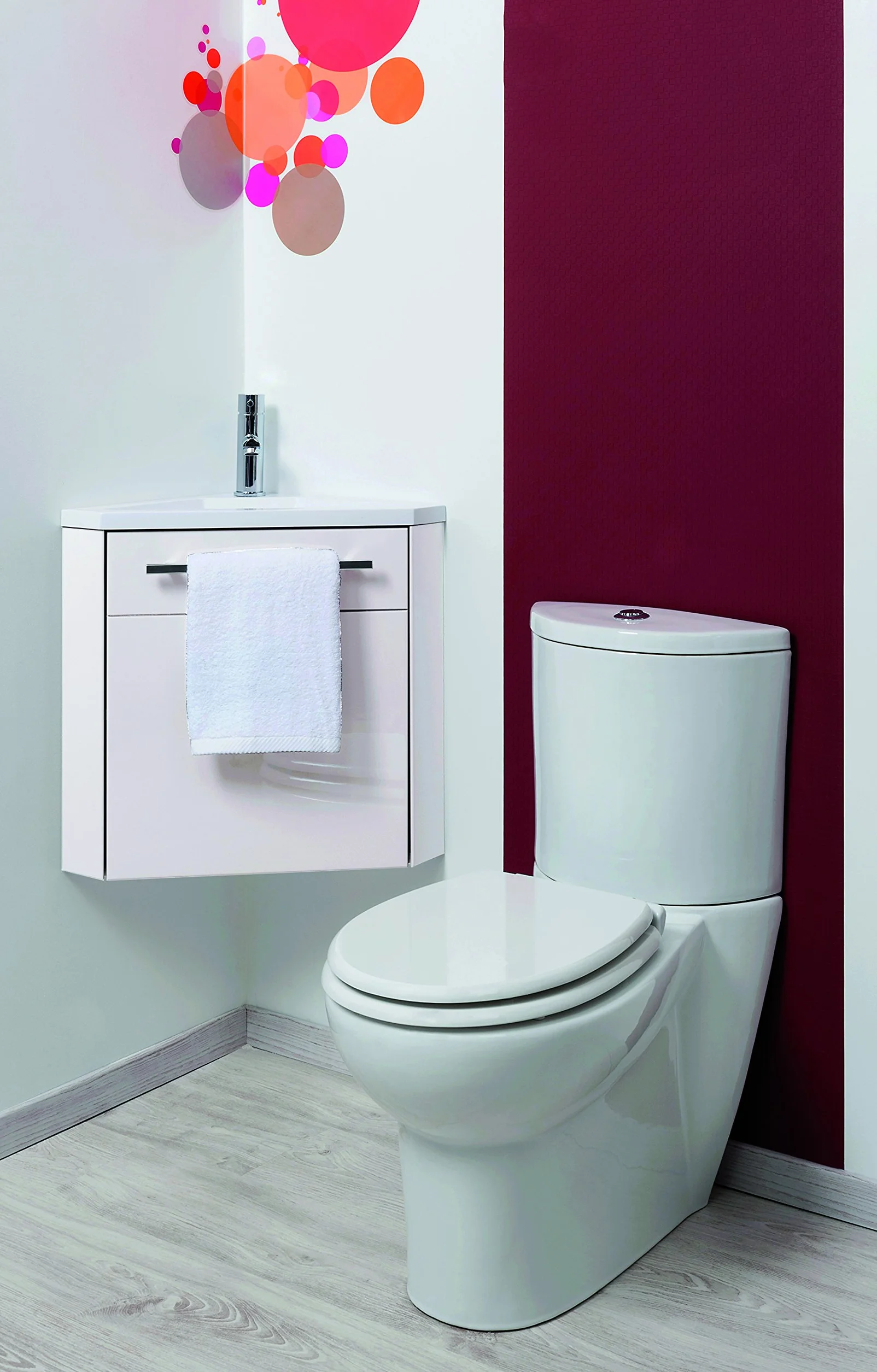 ONDÉE - Mueble de Lavabo suspendido colección Nino - Mueble de Esquina Compacto - 1 Puerta - Cierre Progresivo - instalación Reversible - Ancho 53cm - Acabado Lacado Blanco