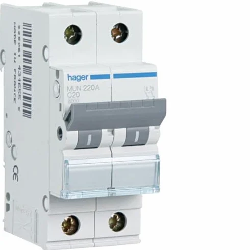 Hager MUN540A Interruptor Automático Magnetotérmico Serie MU, 1P+N, 40A, curva C, 6KA