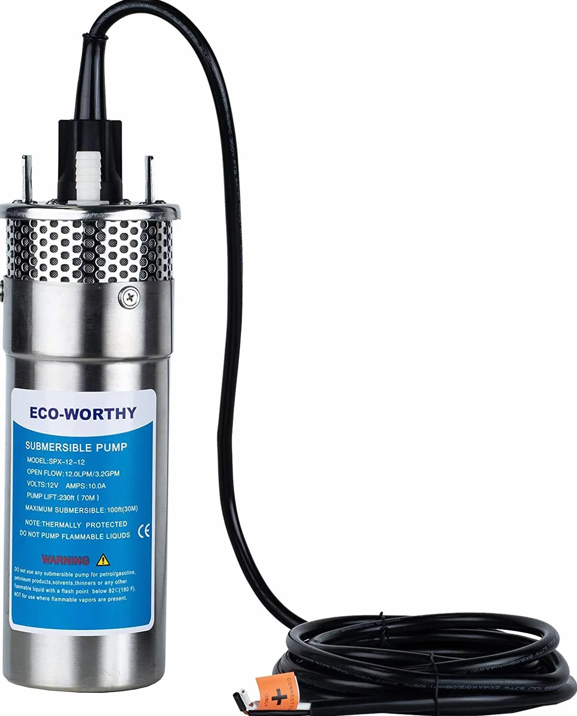 DCHOUSE Bomba Sumergible Acero Inoxidable 12V 230 Pies Elevación 100 Piles Pozo Profundo Agua Solar