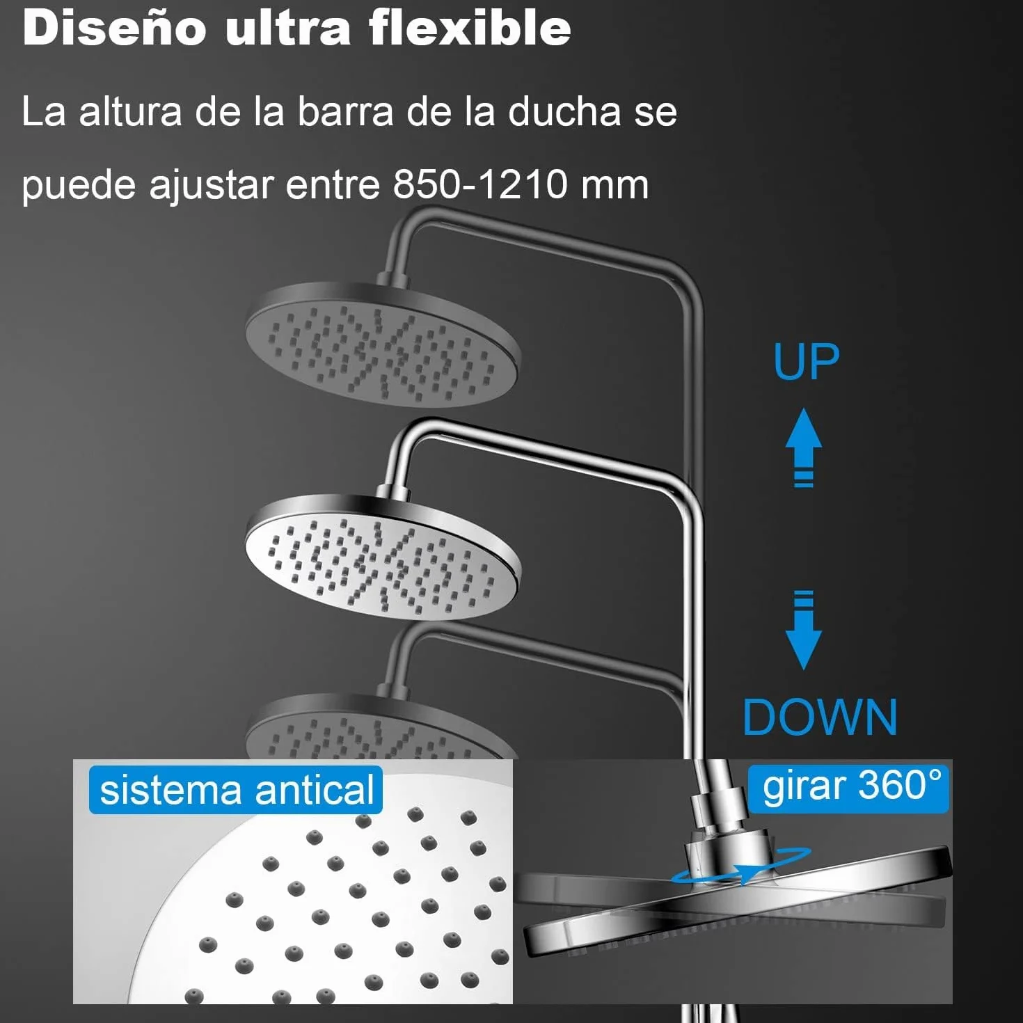 YOOZENA Columna de Ducha, Duchas de Baño Columna Extensible con Grifo,Columna Ducha con Manguera, Ducha Lluvia, Cromado Redondo