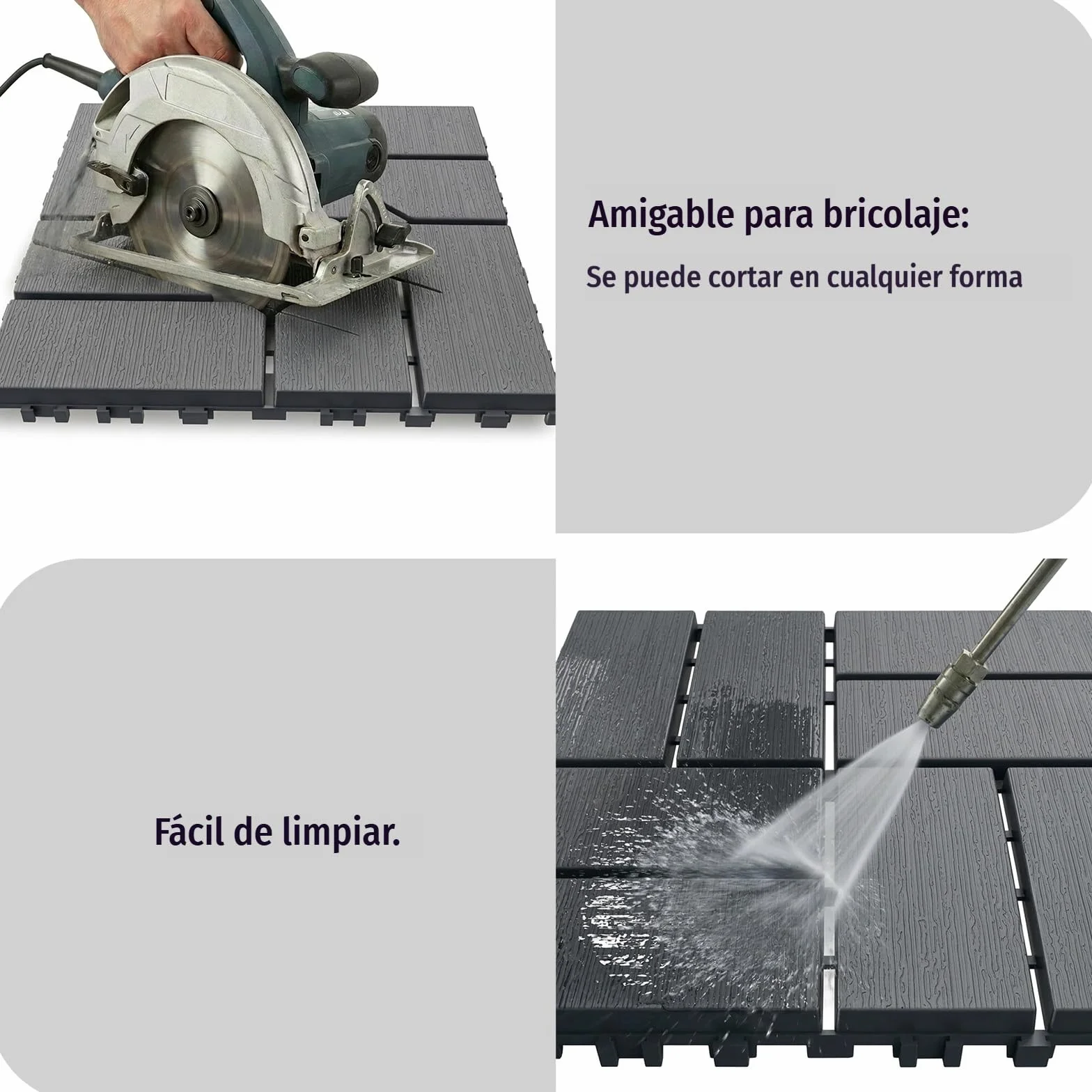 Baldosas WPC Exterior Antideslizantes Impermeables Click Suelo Composite Gris 30x30 cm 4 m²