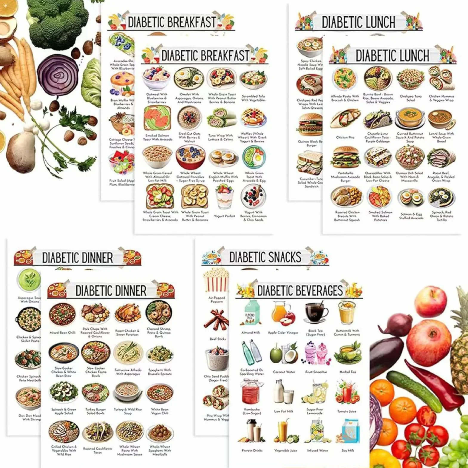 Tabla de Alimentos Diabéticos - Cartas Murales Planificador de Comidas