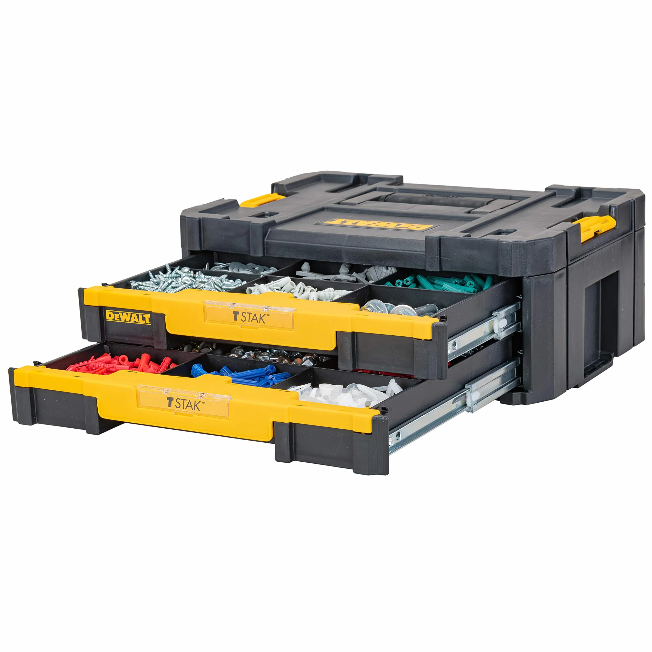 DEWALT DWST1-70706, Cajonera doble TSTAK IV, Divisores internos extraíbles, Bisagras y cierres laterales, Asa bimaterial. Medidas 440x314x176 mm, Máx. capacidad de carga 7.5kg