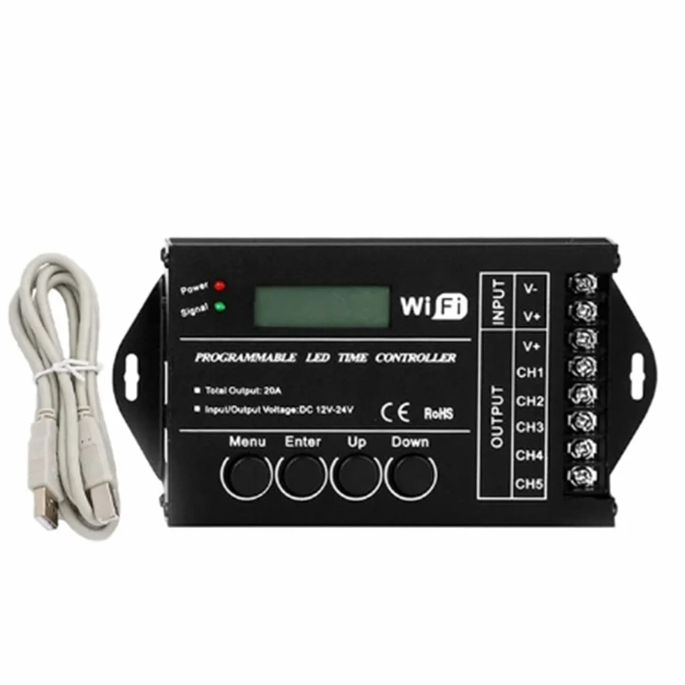 DC 12 V 24 V WiFi RGB Time Programable LED Controller TC421 5 canales 20 A ánodo común programable LED Strip Dimmer