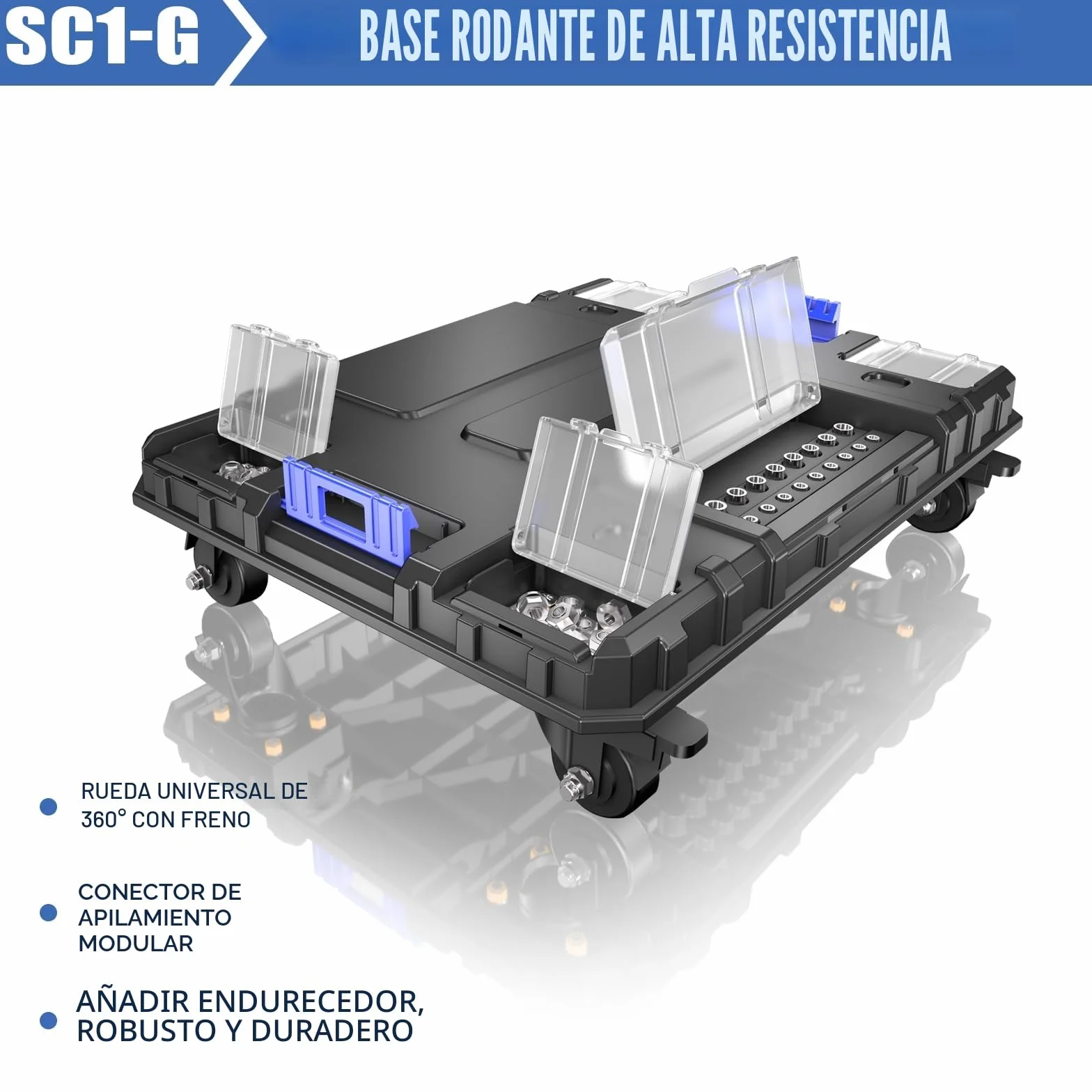 Caja de herramientas de 5 capas vacía con ruedas, modular, caja de herramientas apilable, caja de herramientas portátil vacía con cajón, resistente y duradera, para garajes, reparaciones domésticas