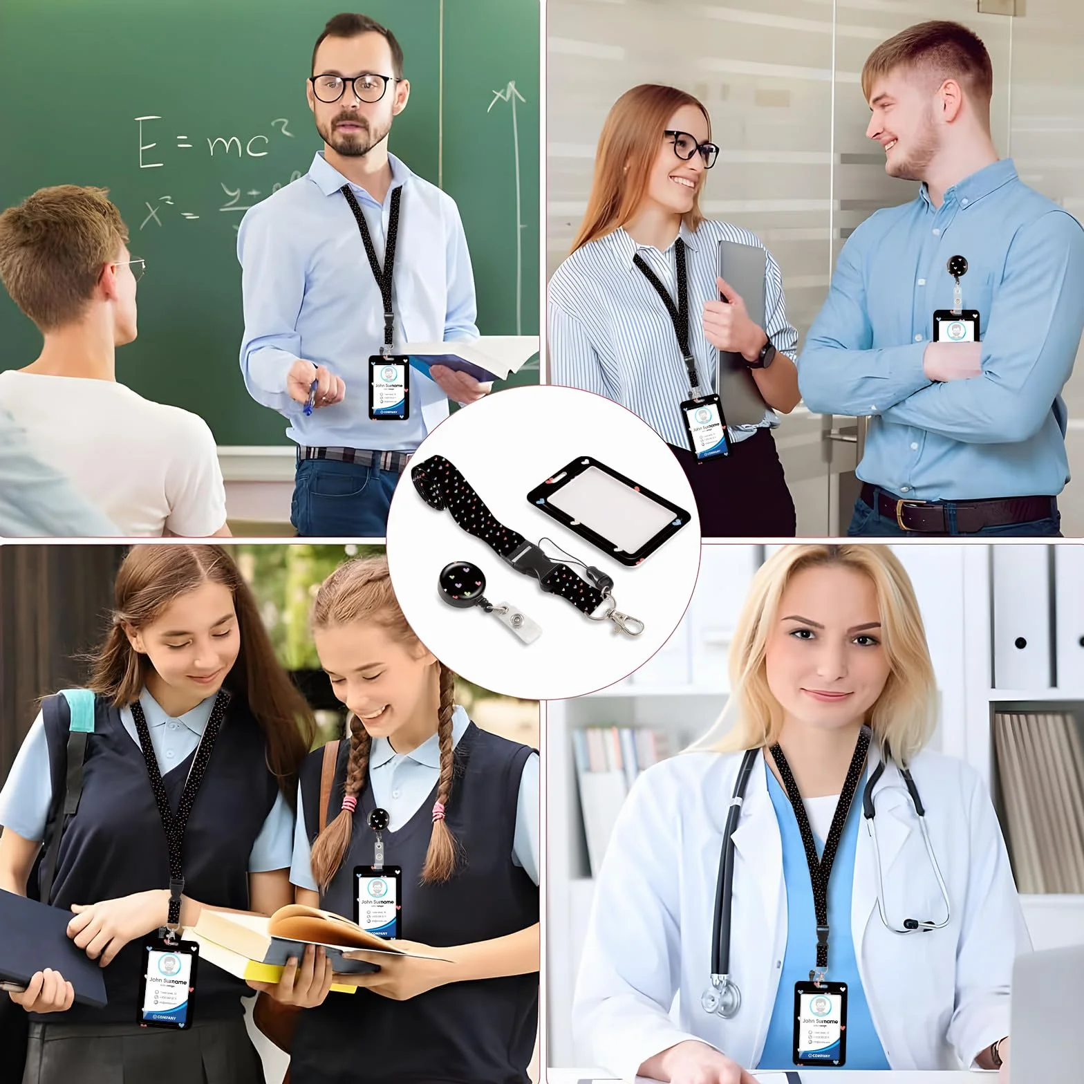 Porta Tarjetas Identificativas con Lanyard y Llavero Extensible para Mujeres, Profesores, Enfermeras, Doctores, Estudiantes