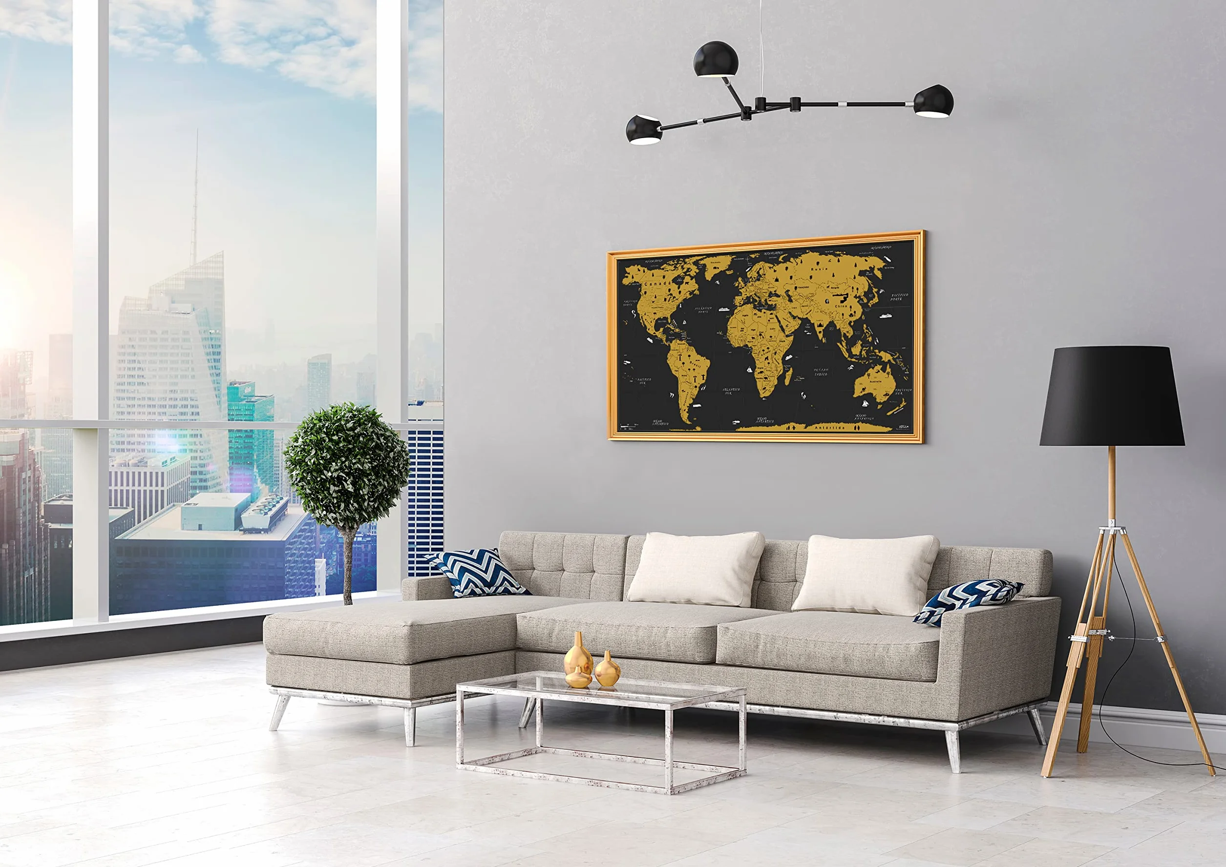 WIDETA Mapa del mundo a rascar en español 82 x 43 cm Póster gran formato con Mapa de España adhesivos y herramienta de rascado