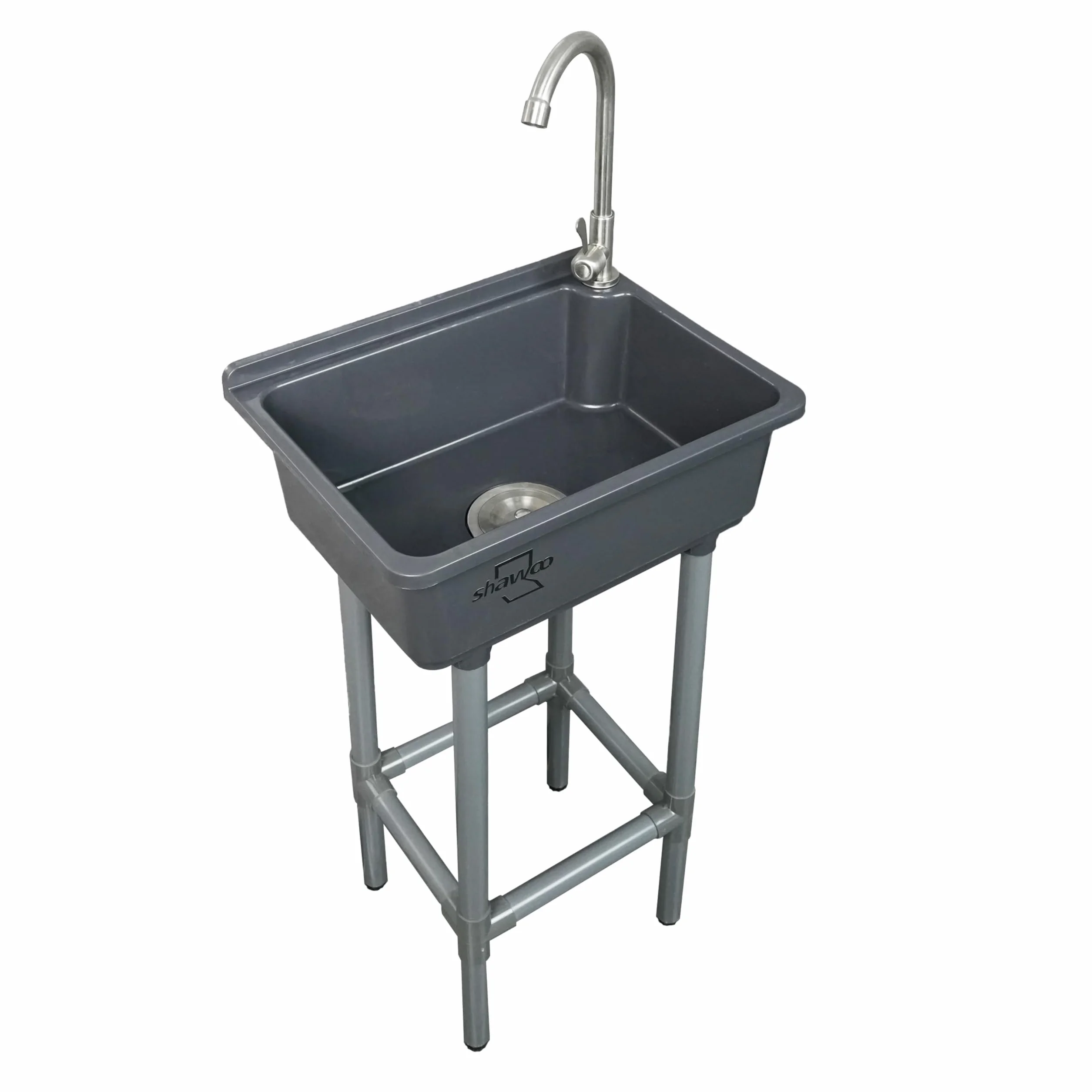 Fregadero independiente de un solo cuenco, fregadero de cocina montado en la pared, tina de lavandería de 16.9 x 12.8 pulgadas con agujero de grifo de 1.26 pulgadas, fregaderos de plástico para el