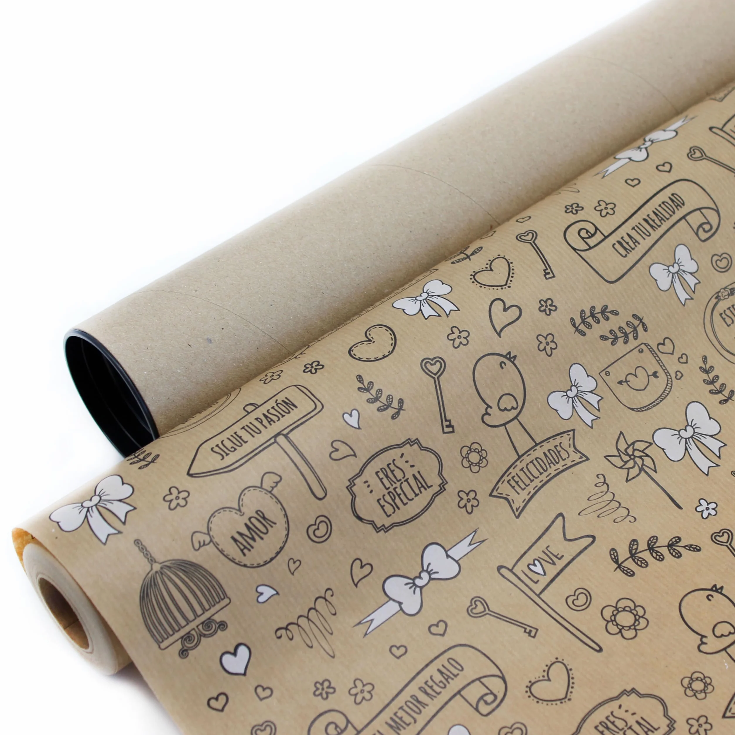 Papel de regalo kraft 62cm x 25m pollitos rollo