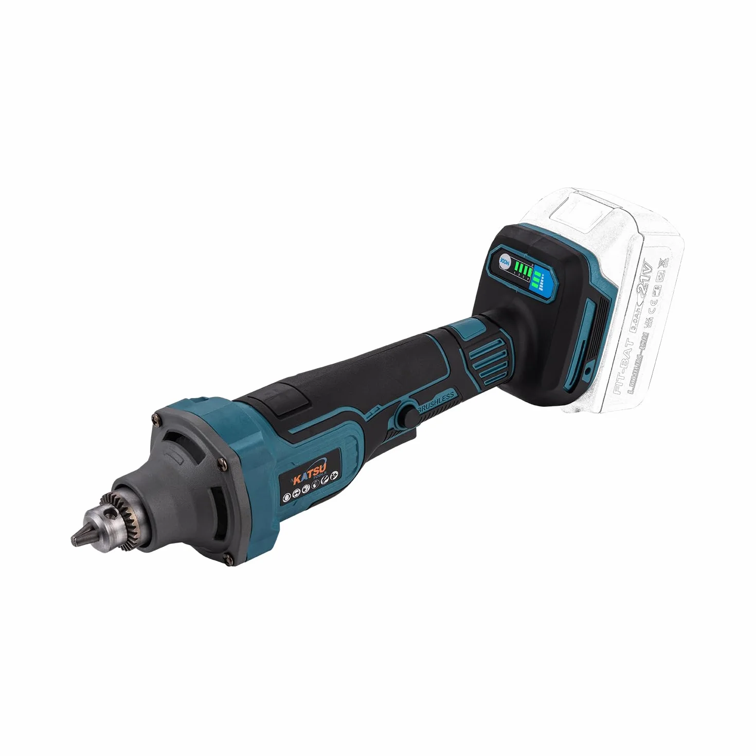 KATSU FIT-BAT 21V Brushless Amoladora Recta a Batería sin Escobillas, 6mm Portafresas, 4 Velocidades Variables y Interruptor de Seguridad, sin Batería ni Cargador 102324