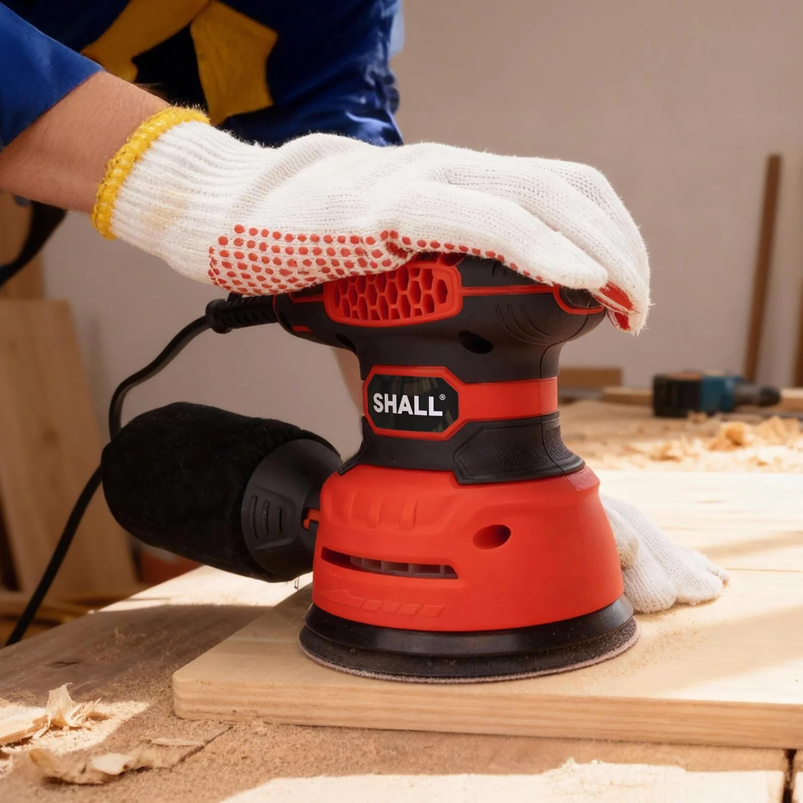 SHALL 350W Lijadoras excéntricas，con 30 hojas de lijado, 6 velocidades, herramienta manual de 125 mm, función de extracción de polvo, adecuada para lijar, pulir y trabajar la madera.