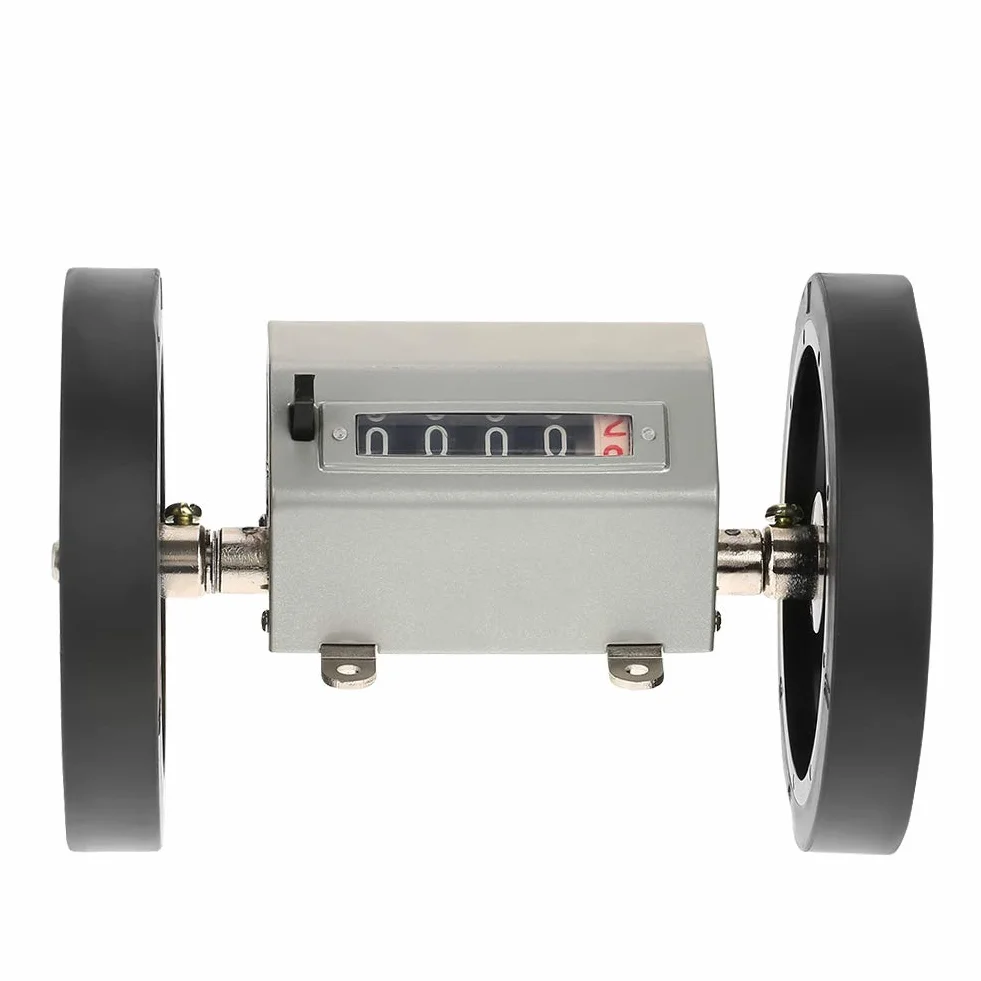 Akozon Contador de medidor Tipo Rodillo Rueda rodante Máquina de medición Longitud de Contador de 5 dígitos Velocidad máxima 350RPM Restablecimiento Gris con Contador Rango 0-9999.9 Metros