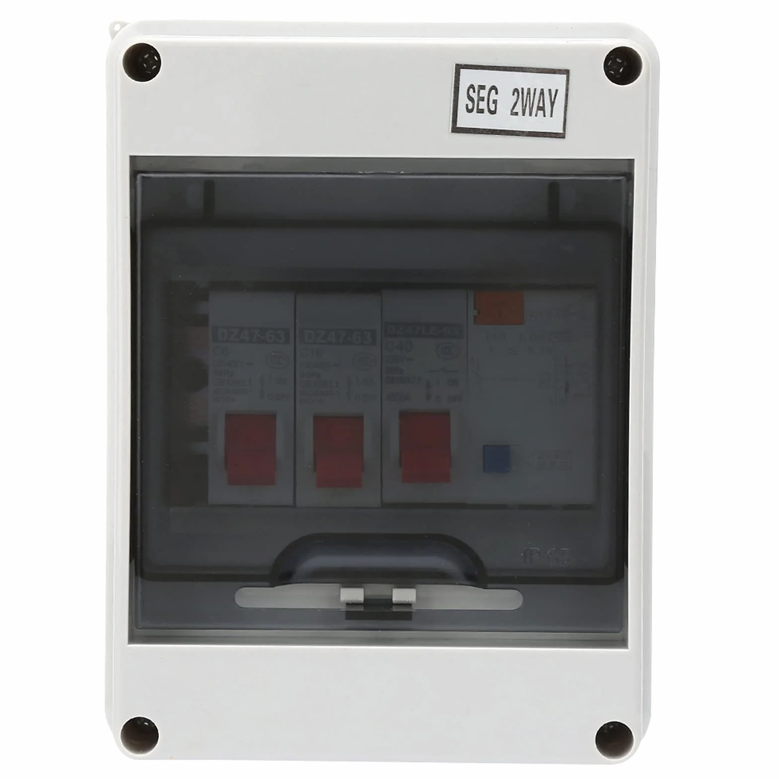 Unidad de Consumo Eléctrica de 2 Vías, 40A con RCD 30mA y 2 MCB 6A/16A, Protección IP65, para Caravanas y Garajes