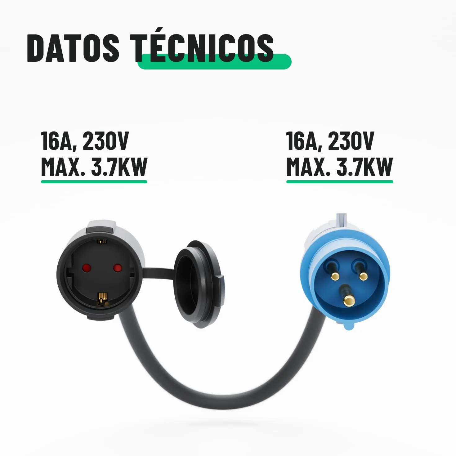 greate set de adaptadores - enchufe Schuko a conector CEE y conector CEE a enchufe - adaptadores de conector 230V con protección IP44