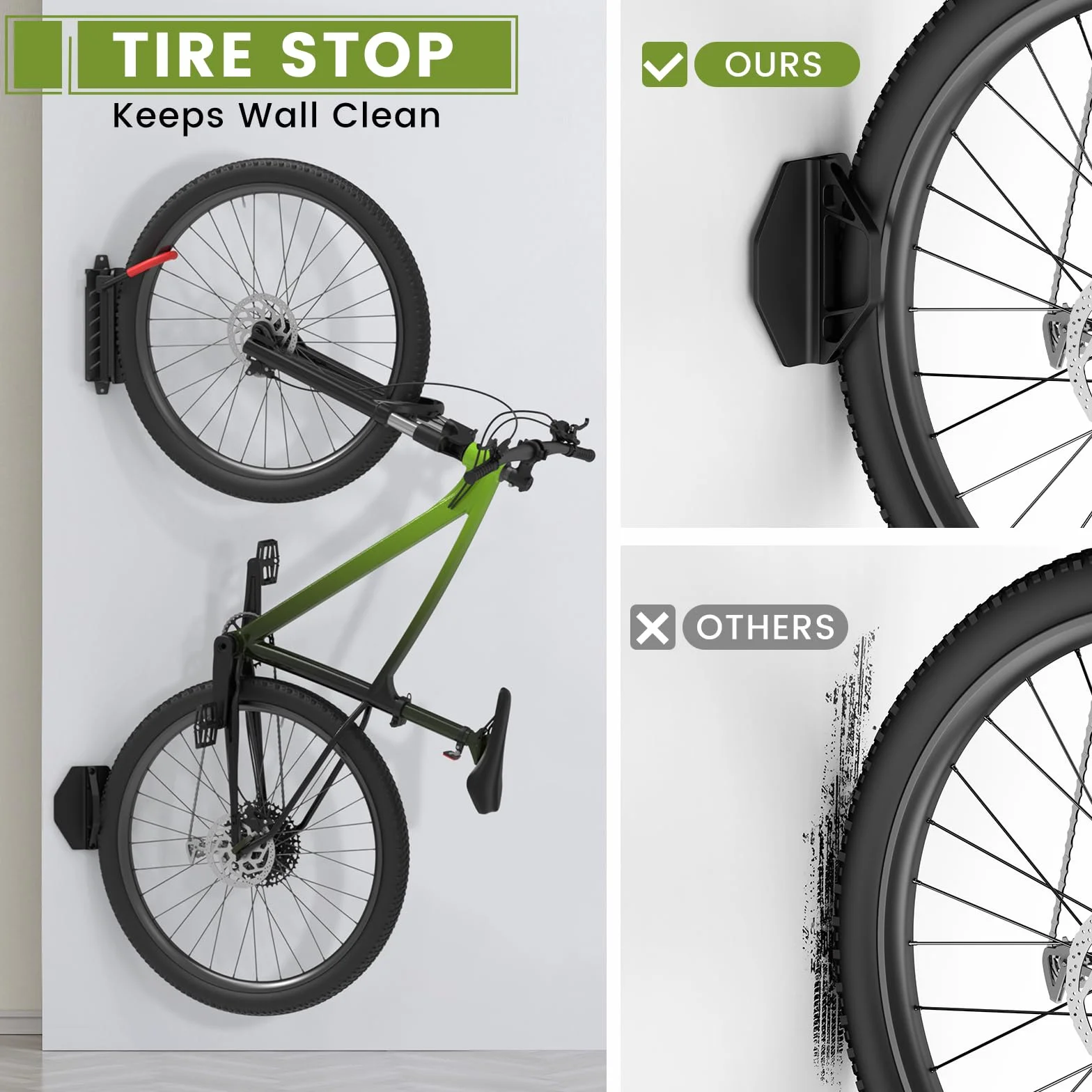 Housolution Soporte Vertical de Pared Giratorio para Bicicletas, Soportes de Ppared para Bicicletas de Montaña, Soporte de Almacenamiento de Bicicletas para Garaje, Soporta hasta 66 Libras(2 Paquete)