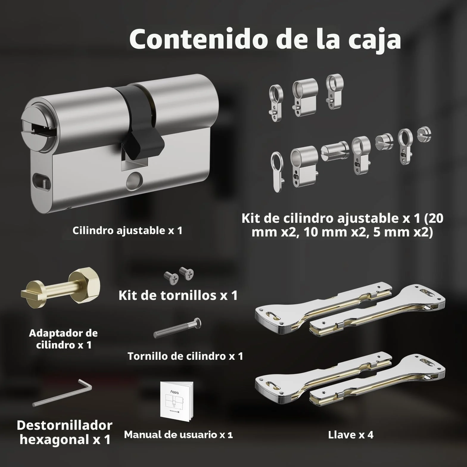 Aqara Cilindro Ajustable-Nueva Versión, para Aqara Cerradura Inteligente U200 y U200 Lite, Ajuste Universal para Todo Tipo de Puertas en la UE, Función de Emergencia, con 4 Llaves Incluidas