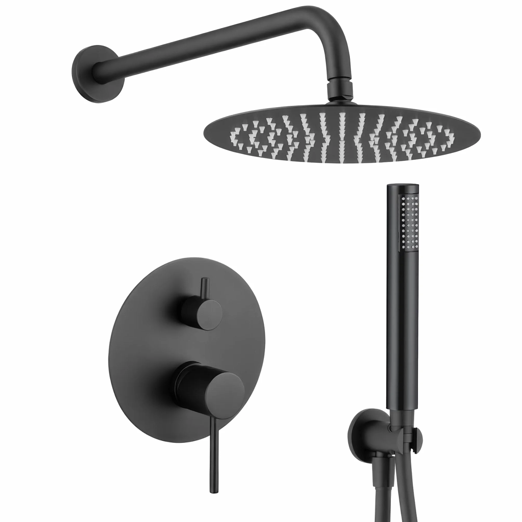 VALAZ bateria empotrada monomando redonda a pared Negro mate Serie Cenia z rociador deszczownica 20cm