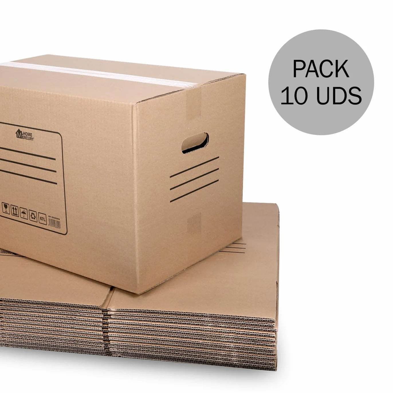 MERCURY Cajas de mudanza y almacenaje Ultra Resistentes 10 Pack 50x30x30CM 45 Litros con Asas