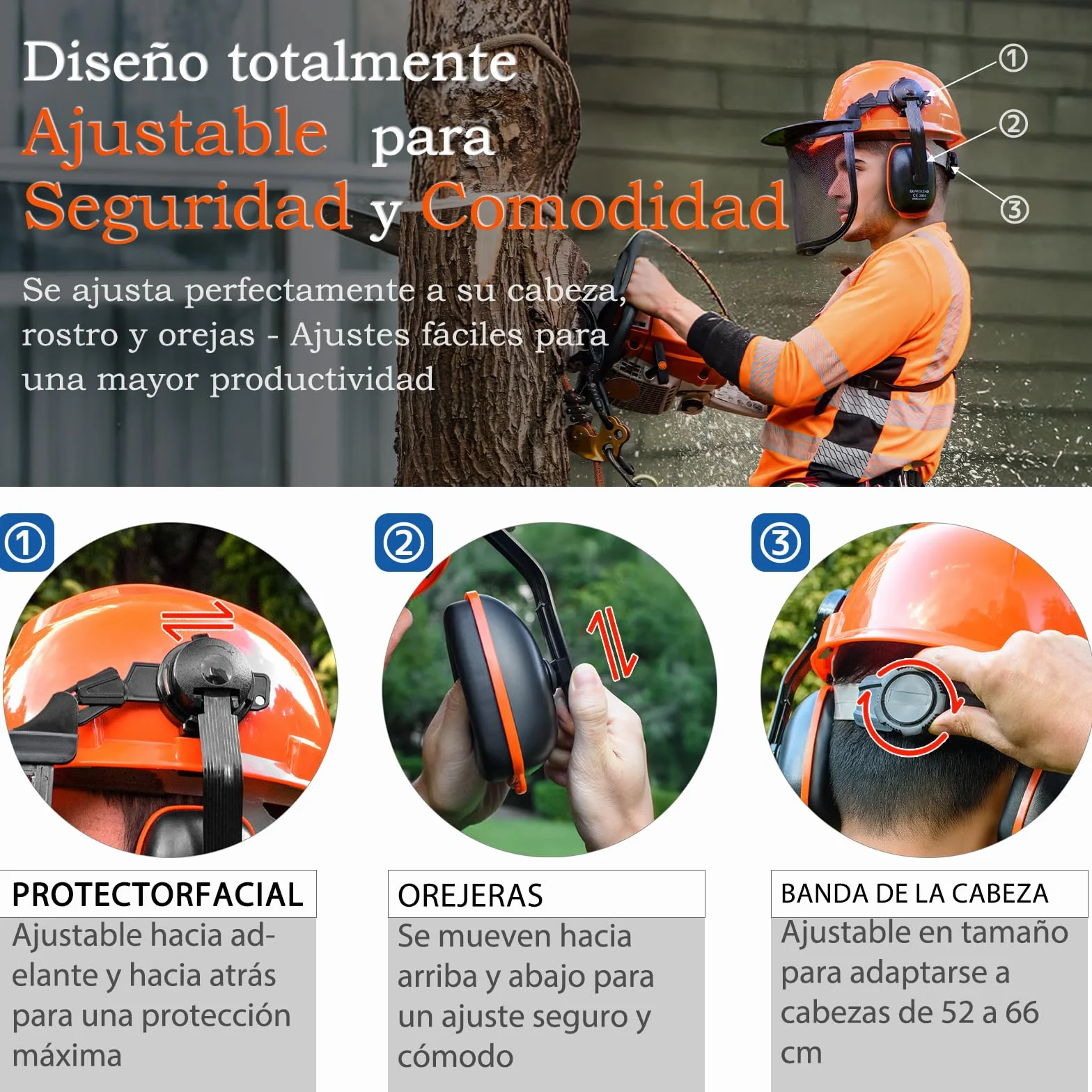 Casco de motosierra con protector facial de seguridad y orejeras, casco para uso en motosierra, casco de seguridad extraíble antivaho