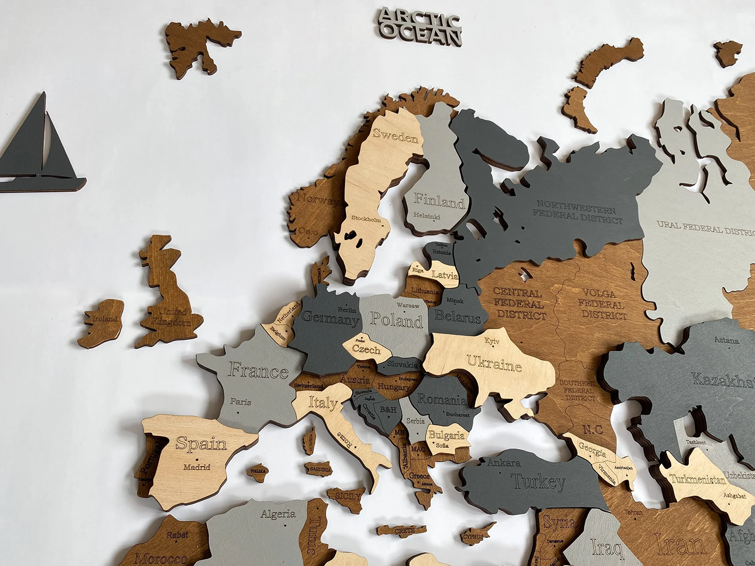 WoodLeo Mapa del mundo de madera 3D Art Decoración de Pared Grande - Talla (M, L, XL) Idea de Regalo para Cualquier Ocasión - Arte de Pared para Casa, Cocina u Oficina