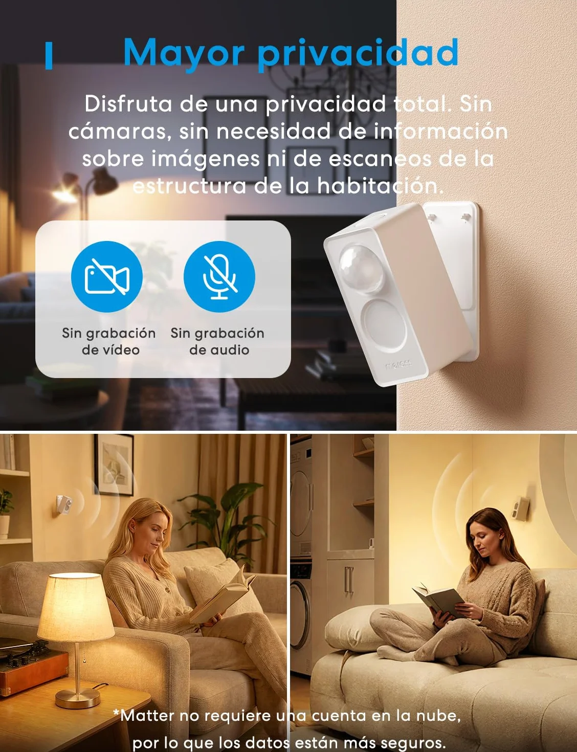 Meross Detector de Presencia Matter Over Thread, Sensor de Movimiento IP67 con Detección de 3 Zonas, Detector de Movimiento Bateria Compatible con Apple HomeKit, Alexa, Google Home
