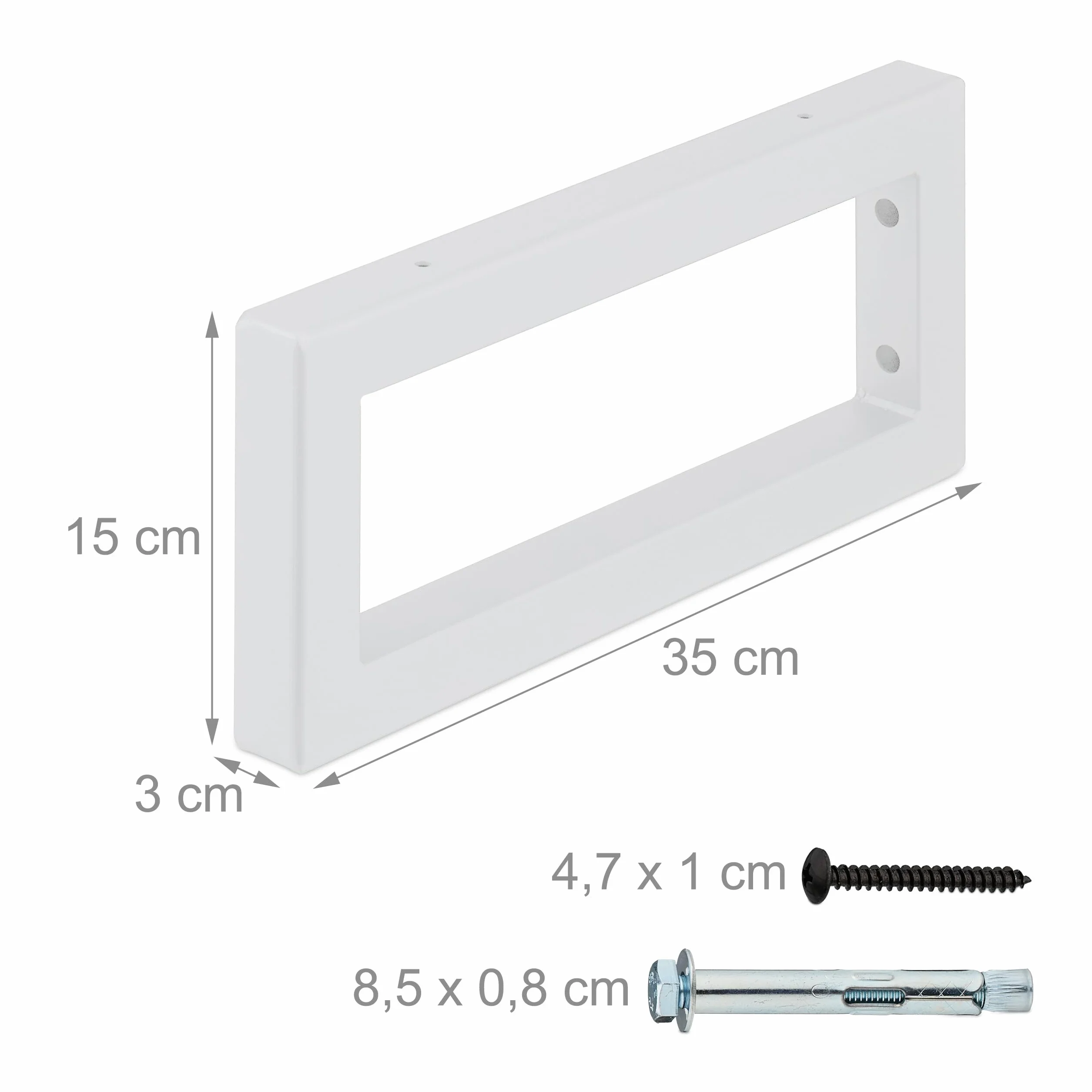 Relaxdays Escuadras Repisa, Set de 2, 35 cm, Soportes Estante, Lavabo Pared, Acero, Sujeta Baldas Rectangulares, Blanco