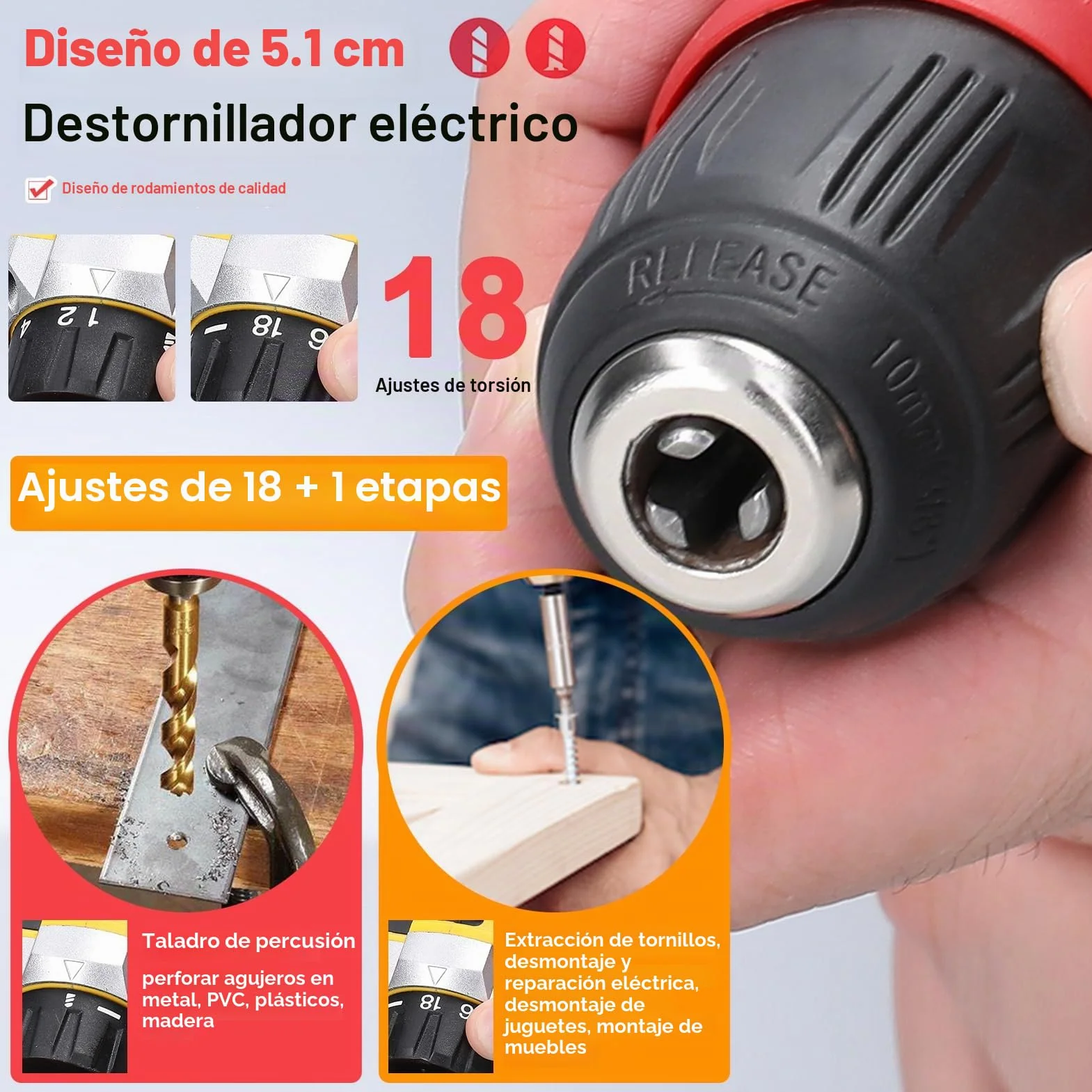 Destornillador Eléctrico, Weytoll 12V Taladro Atornillador de Litio 2 en 1, con Batería de 2 * 1300 mAh para Instalación de Electrodomésticos y Carpintería de Bricolaje, luz de Trabajo LED