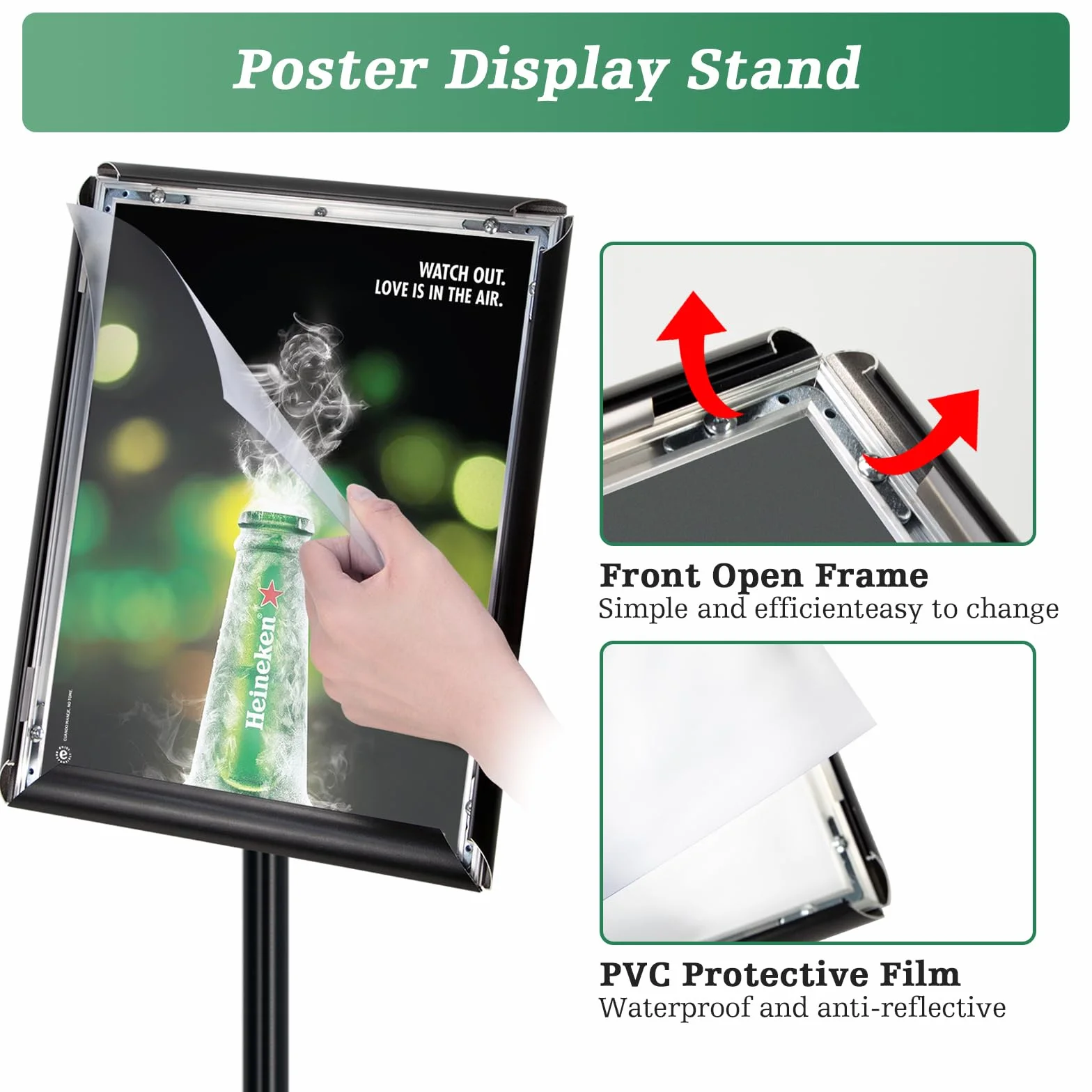 Soporte para carteles de pie A3, aluminio, negro