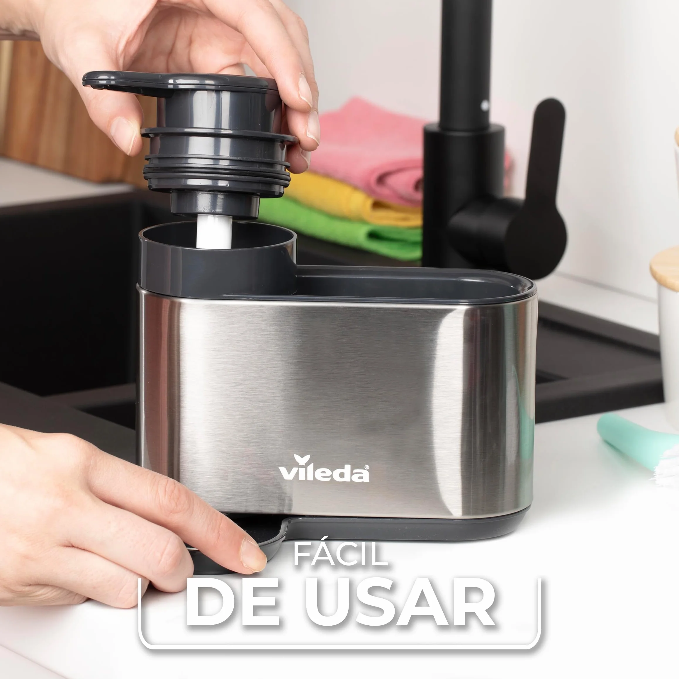 Vileda Organizador para Fregadero de Acero Inoxidable con Dispensador de Detergente