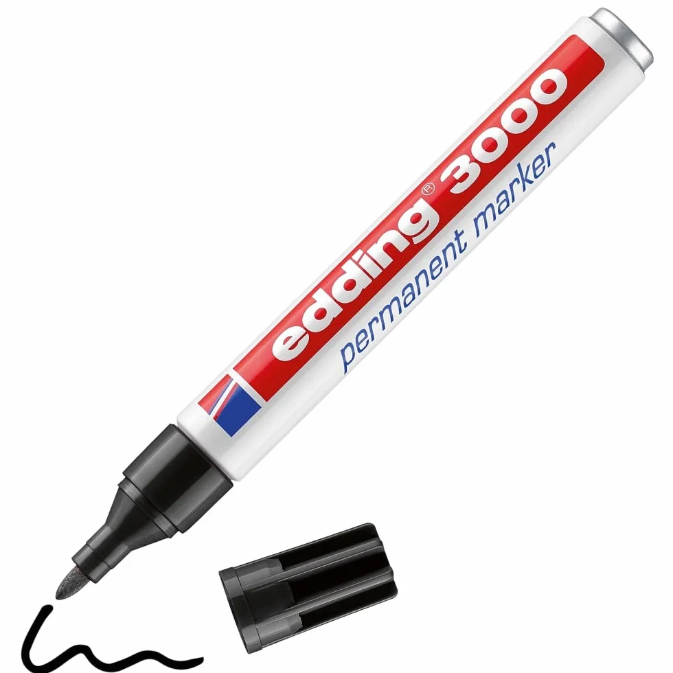 Edding 3000 Marcador Permanente Negro Punta Redonda 1,5-3 mm Indeleble Resistente al Agua