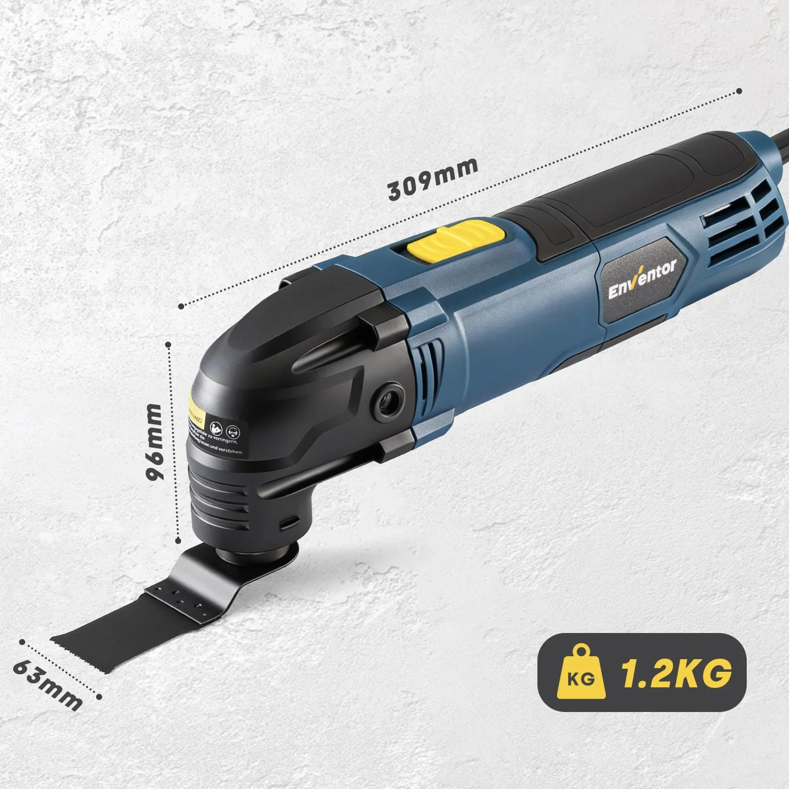 Enventor Multiherramienta Oscilante, 300W, 15000-22000 OPM, eléctrica con cable, 6 velocidades variables, ángulo de oscilación de 3°, mango auxiliar, con 17 accesorios para cortar, lijar y raspar