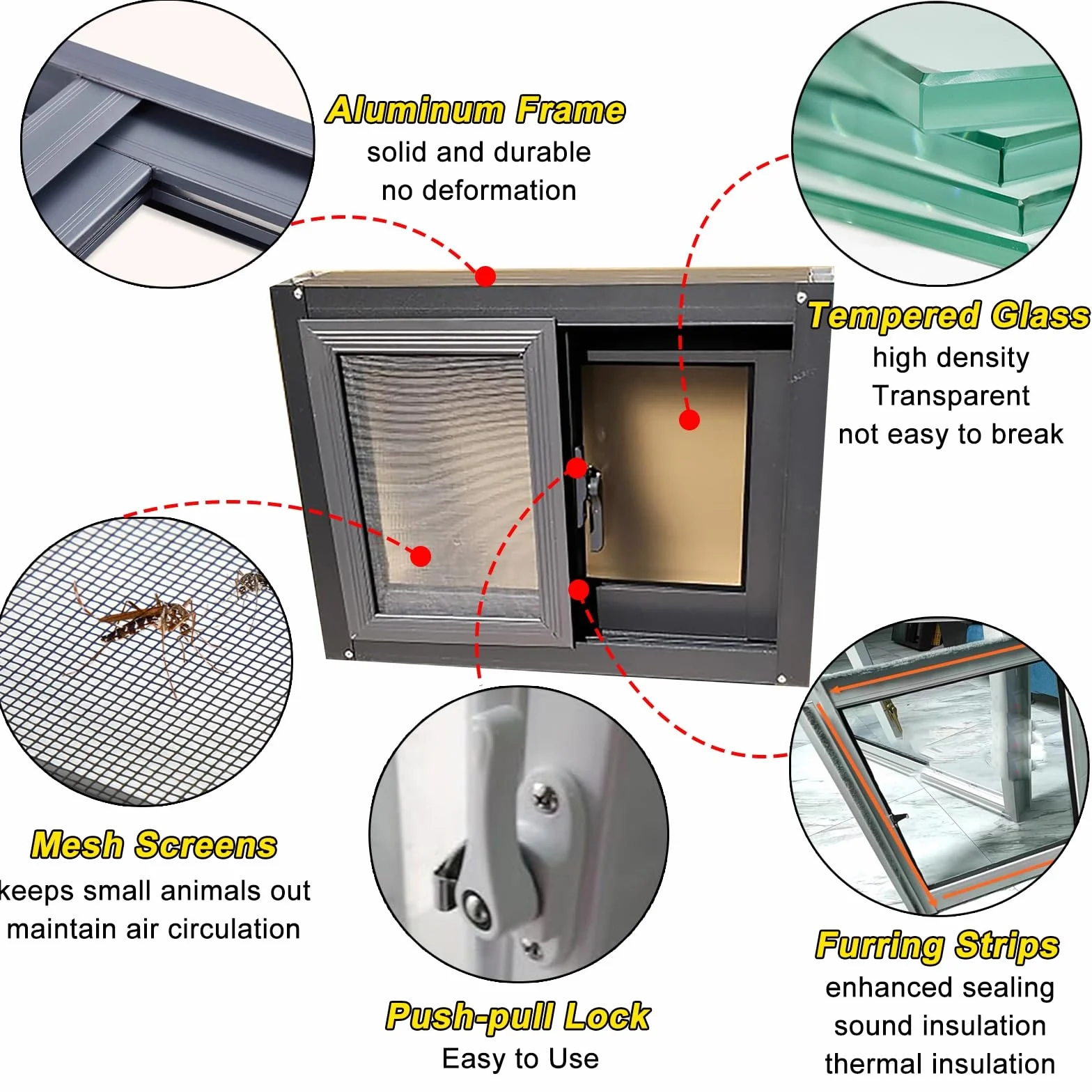 Ventana Corrediza Horizontal De Aluminio Negro para Garaje, Ventana De Ventilación Empotrada para Sótano, Granero, Baño, Cocina Y Loft, Ventana De Repuesto para Casa Móvil, con Vidrio Templado