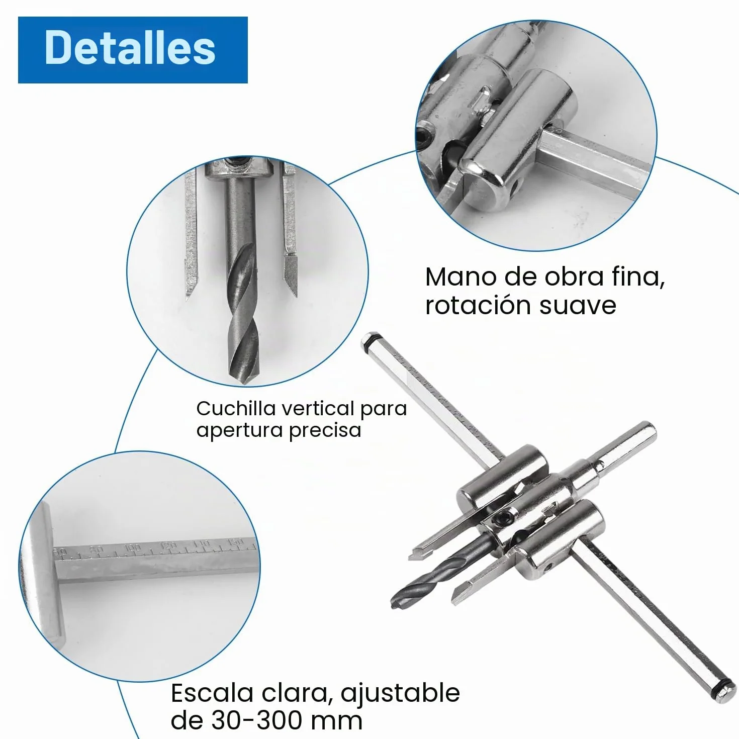 Juego de Brocas de Sierra de 30-300mm Carpintería Agujero Ajustable, Broca de Sierra Circular Ajustable para Orificios, Aleación Aeronave Taladro para Herramientas de DIY Carpintería