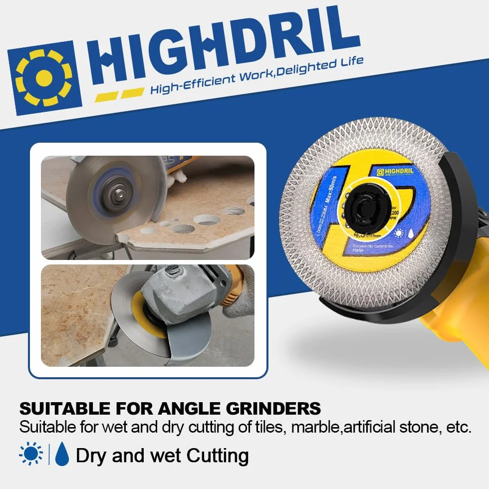 HIGHDRIL Disco Diamante Porcelanico 125mm - 2piezas Doble Uso Lateral Discos de Corte y Desbaste para Cerámica Porcelánico Mármol Piedra Artificial Granito