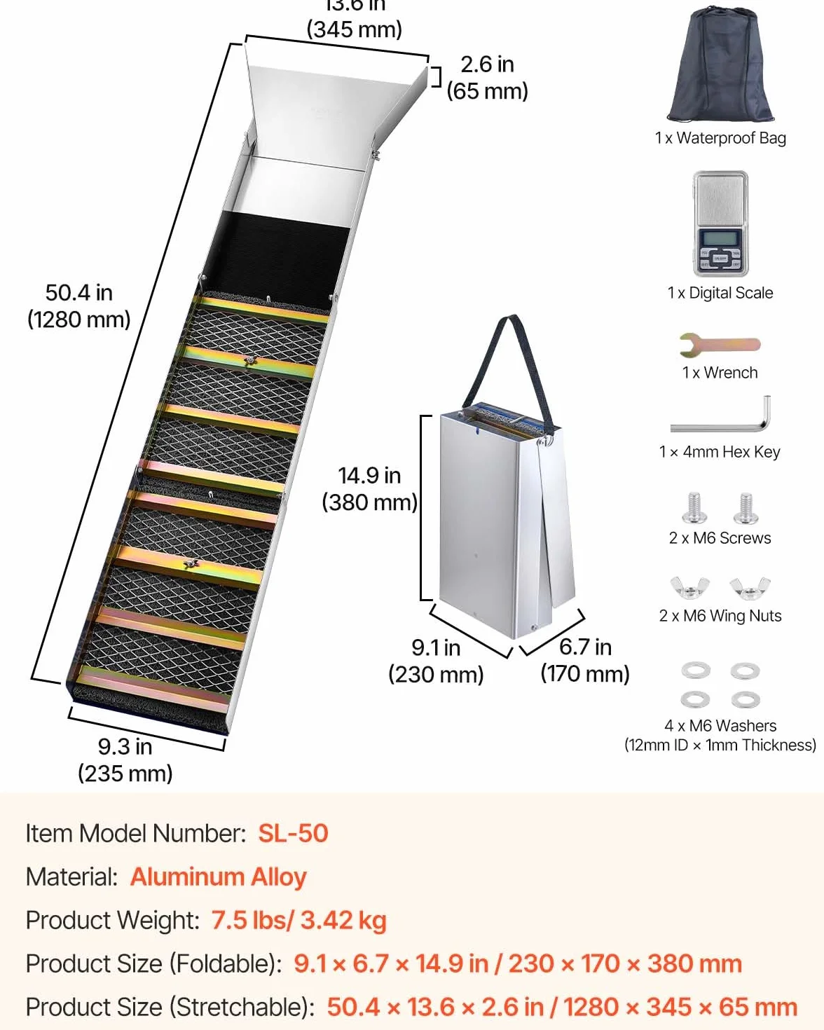 Caja de esclusa Plegable de aleación de Aluminio VEVOR, Cajas de esclusa compactas de 50" para Oro, Equipos de esclusa de Oro Ligeros, Cajas portátiles con Musgo de minero, río, Arroyo, batea
