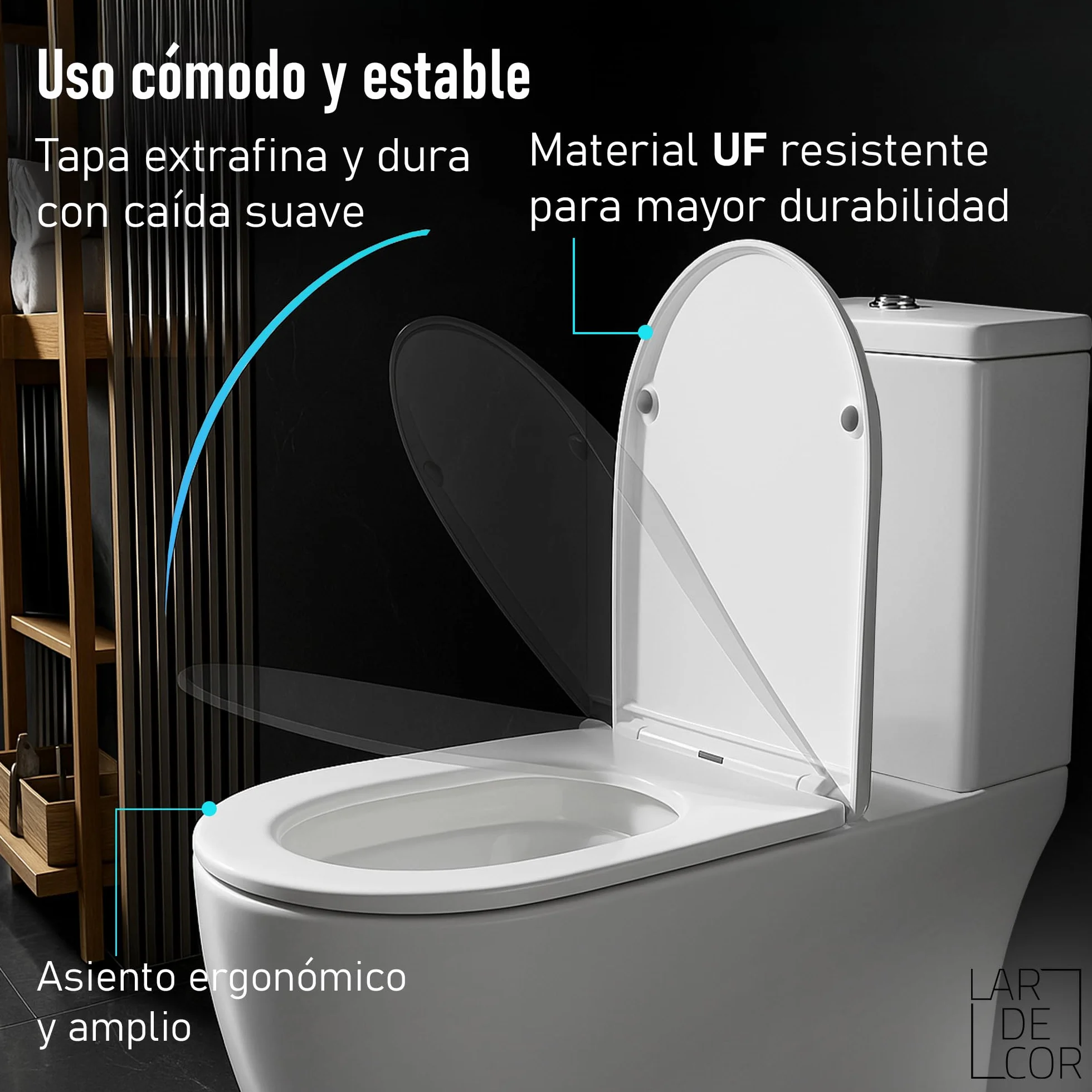 WC Inodoro Completo con Sistema Rimless Antibacterias | 605×370×800 mm | Váter de Baño de Cerámica, Tapa Dura Extrafina UF Amortiguada, Retrete de Doble Descarga y Ahorro de Agua (Blanco)