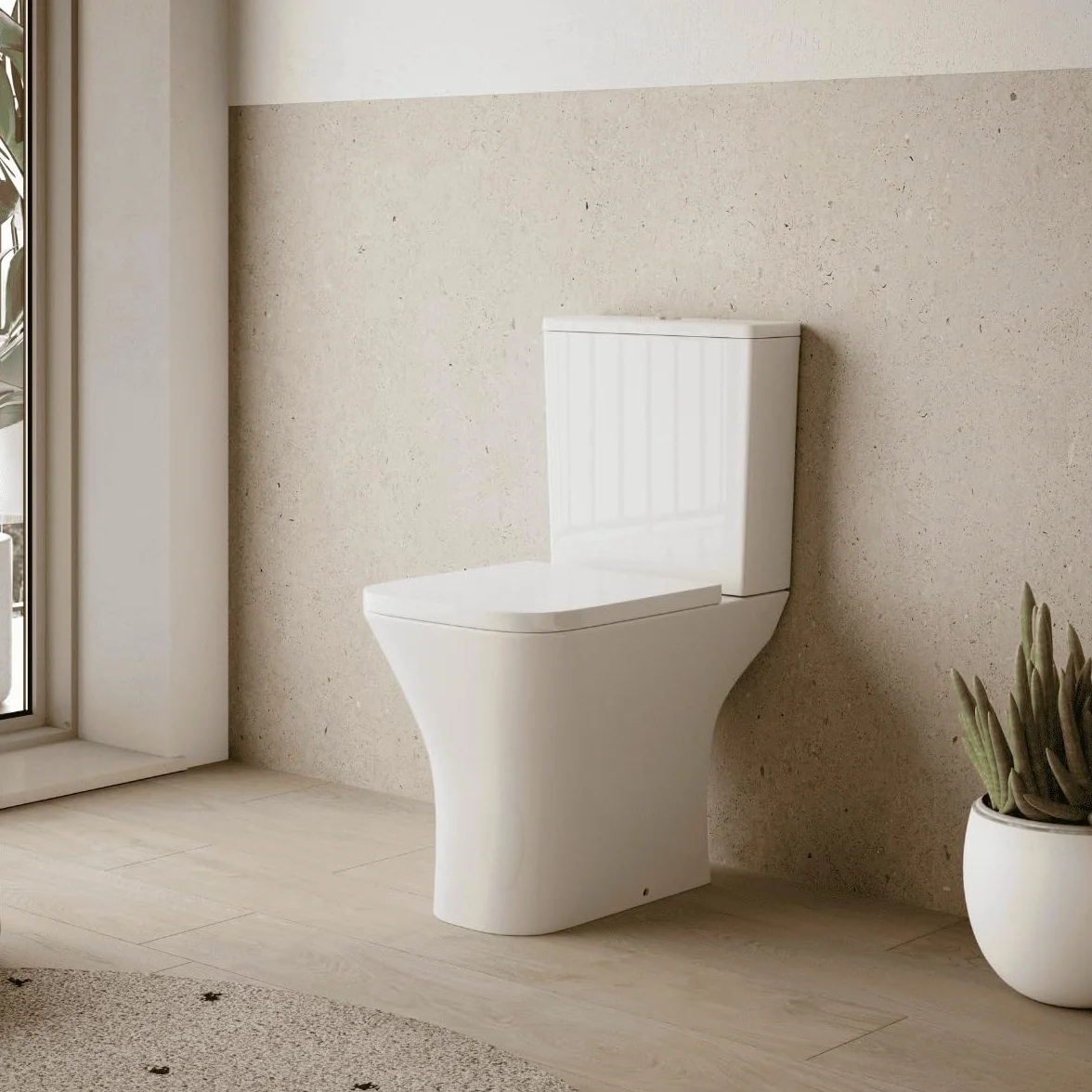 Wc Inodoro Completo Cuadrado con Sistema Rimless | Wc Completo Fondo reducido con Salida Dual y Asiento Amortiguado
