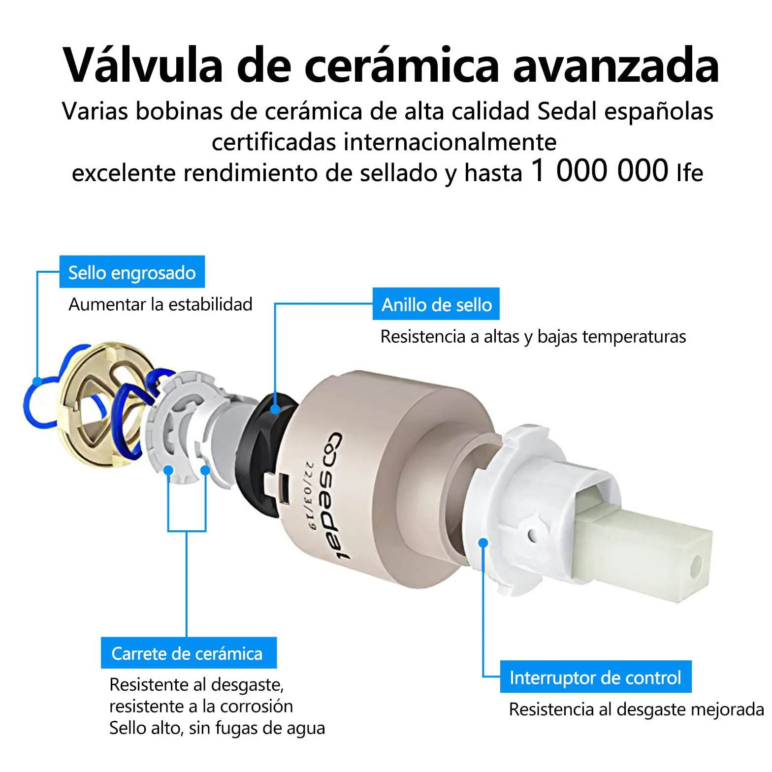 Grifo de Lavabo Durable Práctico, Grifo de Baño Monomando Alto, Válvula De Cerámica para el Fregadero, Mezclador de Agua Fría y Caliente, Metales de Cromado.